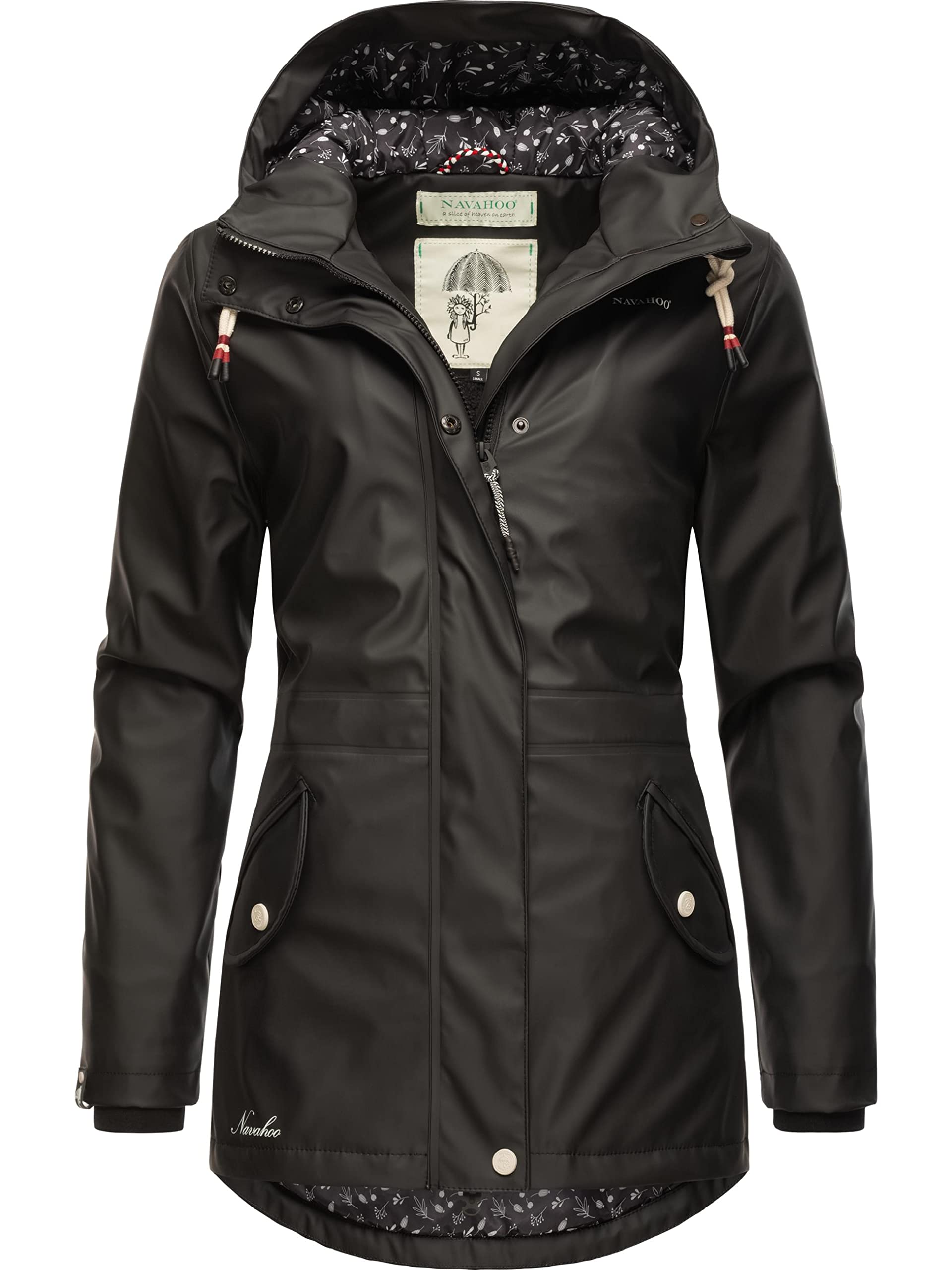 Navahoo Damen Übergangsjacke Regenmantel wasserdicht lang warm gefüttert mit Kapuze Oceans Heart XS-XXL