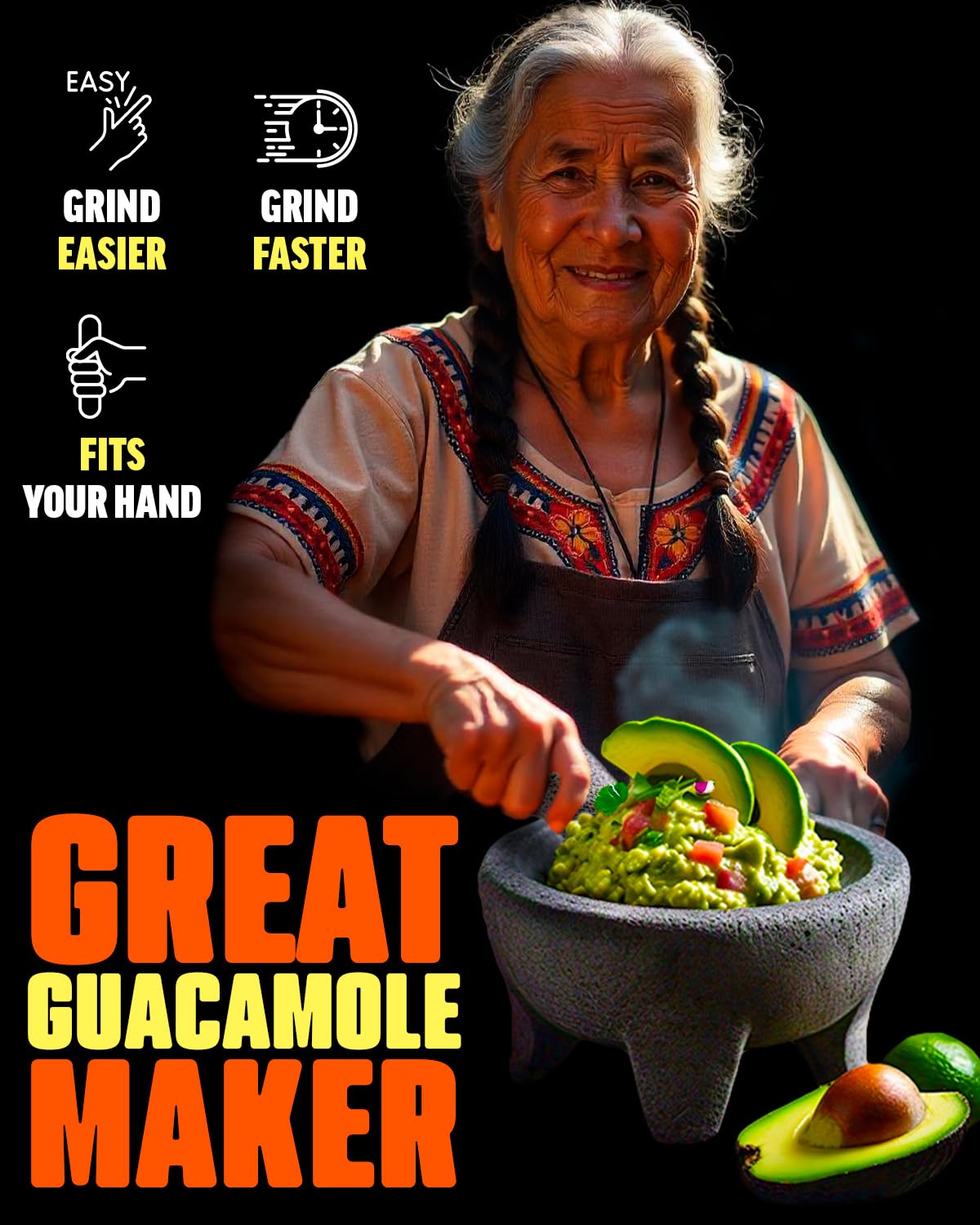 Auténtico Molcajete Mexicano hecho de roca volcánica | Juego de 3 piezas (1 mortero + 1 mortero + 1 toalla mexicana) resistente al calor, juego de mortero y pilón mexicano, cuenco y triturador de
