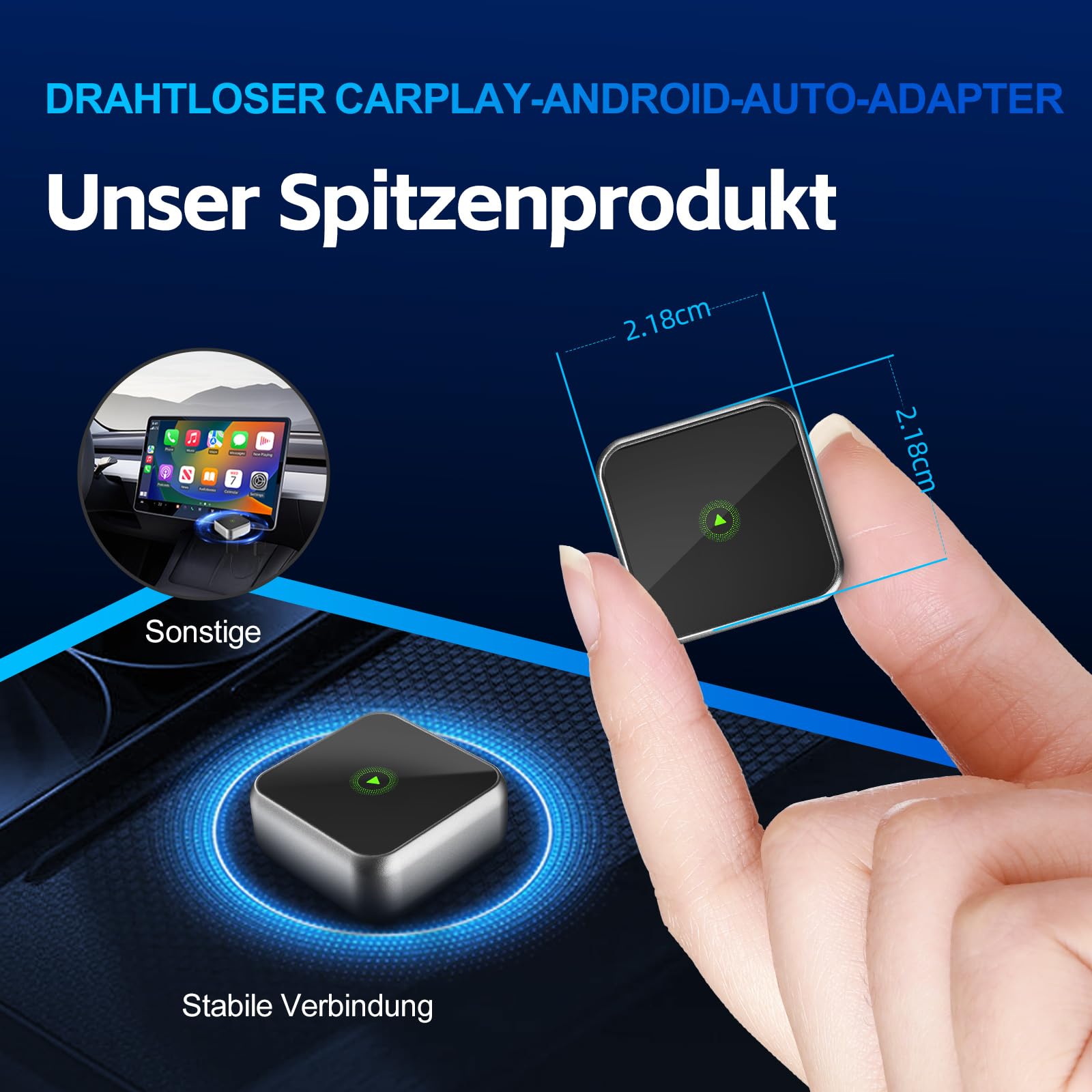 Drahtloser CarPlay-Adapter für Apple iPhone & Android (2025-2026 Upgrade) – Kompakte Größe, Plug & Play, Verbinden Sie Sich mit einem schnellen und stabilen Wireless CarPlay Adapter.