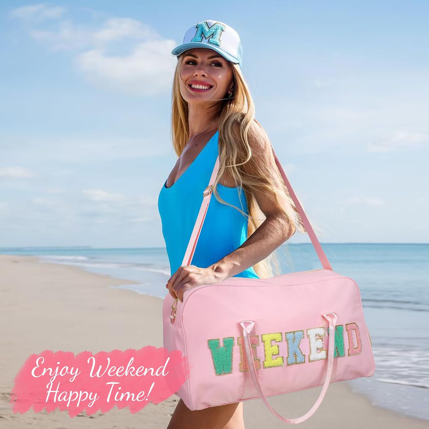 2 Pcs Weekend Duffel Bag with Shoes Compartment Cosmatic Bag for Travel Vacation Overnight Carry on - Image 3