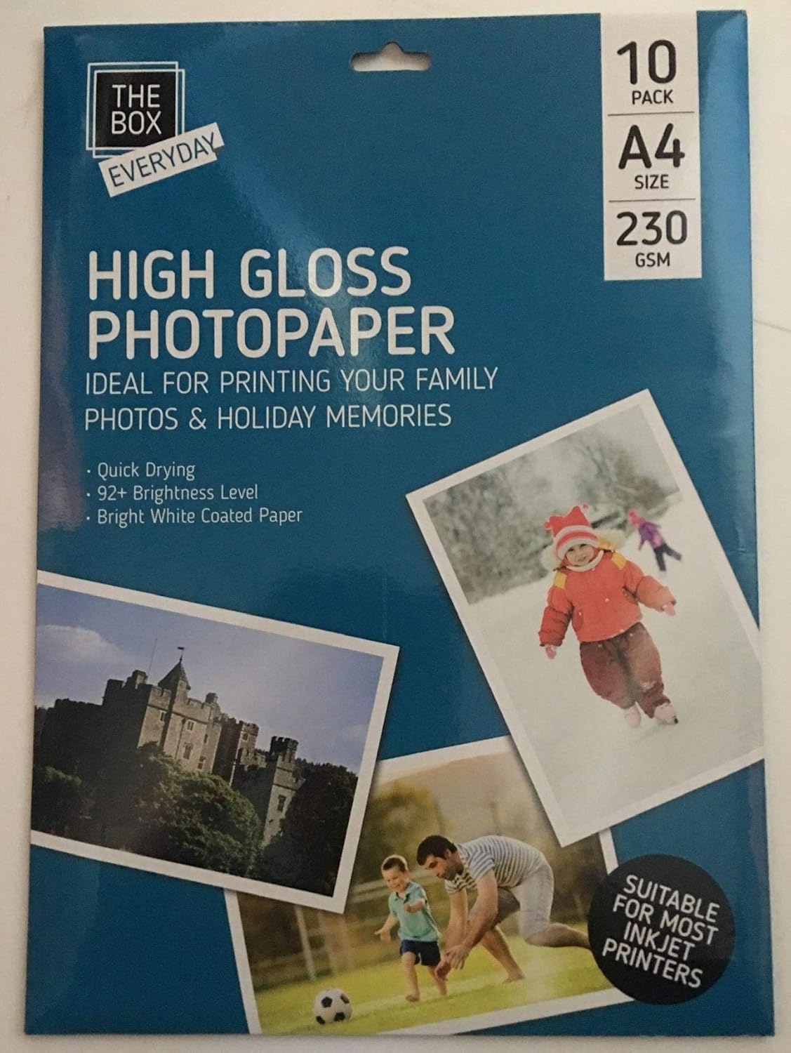 Bright White A4 High Gloss Photo Paper (29.7 x 21 cm) 10 Pack - 92+ Brightness Level, Compatible with Inkjet...