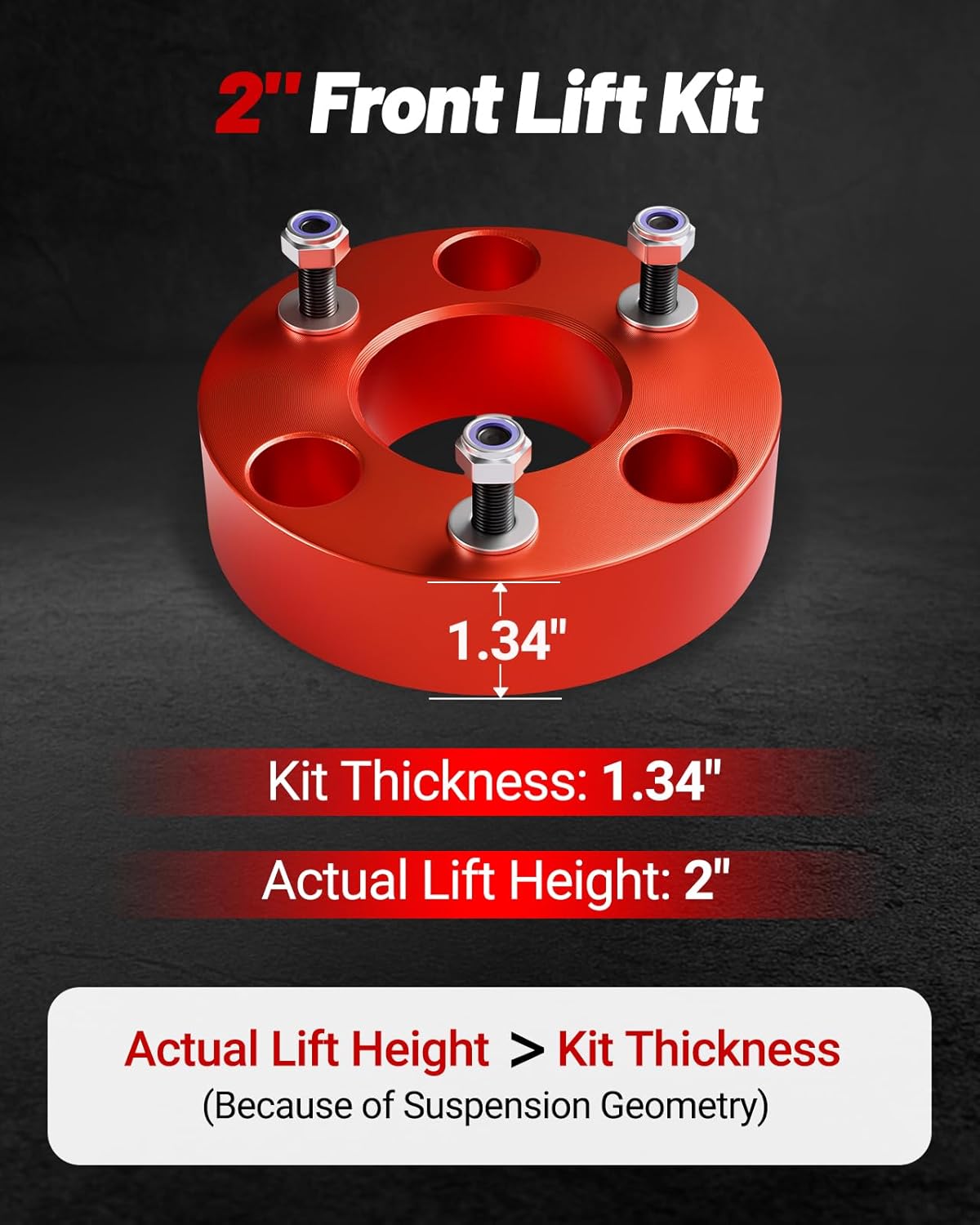 EVIL ENERGY 2" Leveling Lift Kit Compatible with 2004-2024 F150 2WD/4WD, 2 inch Front Suspension Forged Strut Spacers Red