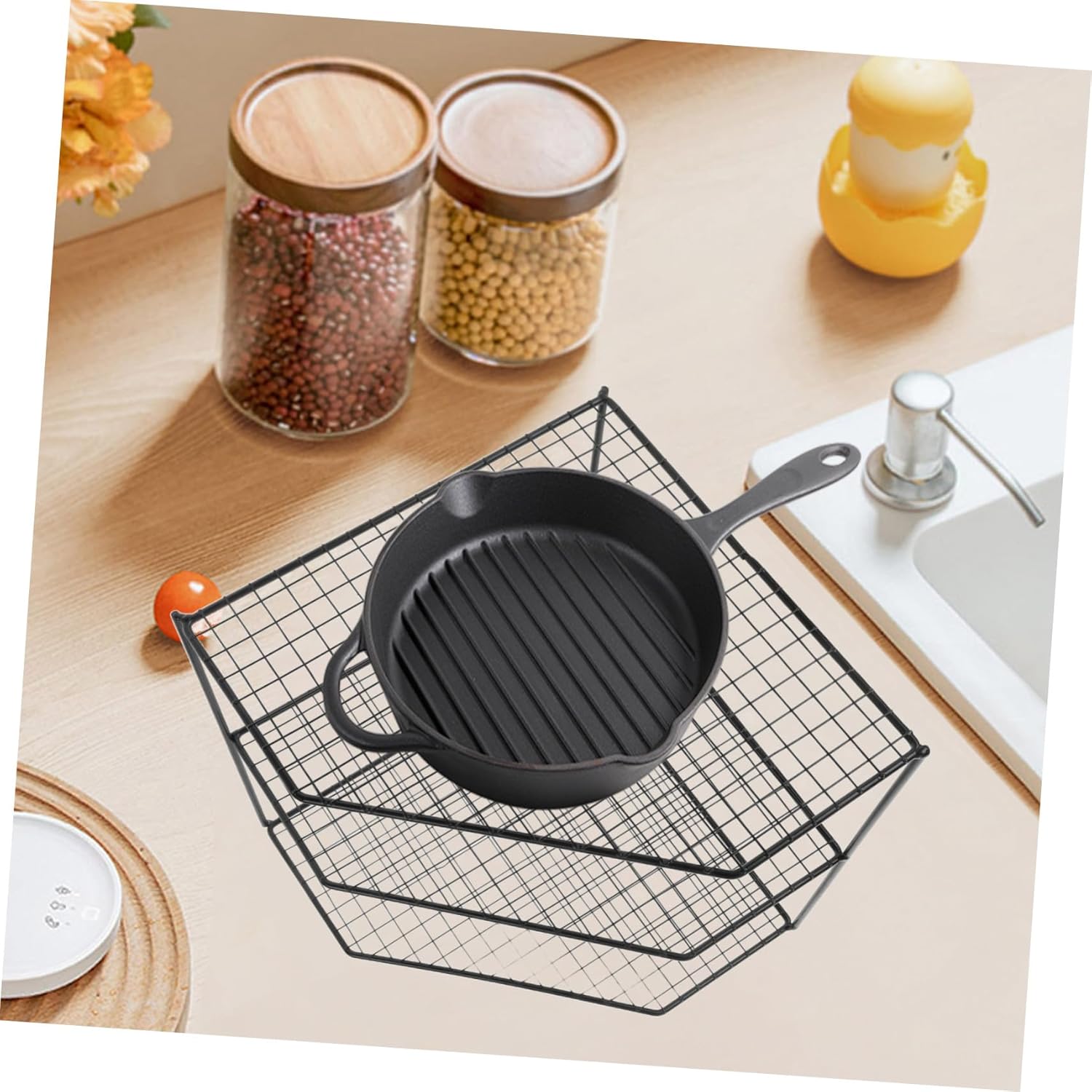 Corner Pot Organizer Rack Black Kitchen Storage Shelf with High Load Capacity Multi-function Sink Storage Rack for Steam Pots Frying Pans and Saucepan Countertop Use