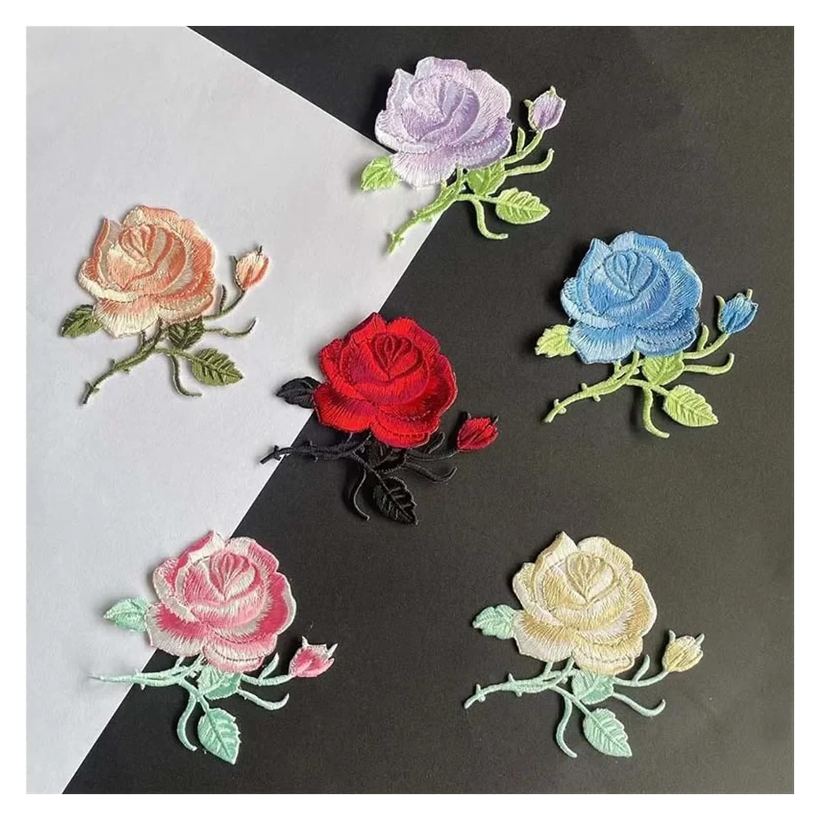 2pc 8,5 * 8CM/Stoff Blume Applique Patch Thermocollant Kleidung Aufkleber, Rose Stickerei Eisen auf Patches Dekoration for Kleidung, Jean(S)