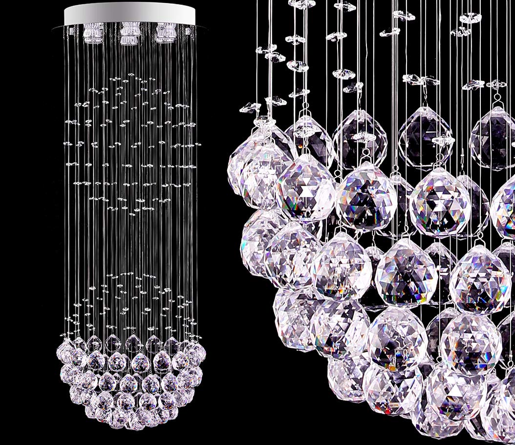 LED Modern Fandelier White Chandelier K9 Crystal Ball Chandeliers Cylinder Flush Mount Ceiling Pendant Lighting Fixture for Foyer Stairway Dinning Room,Bathroom,Living Room,Bedroom 6 GU10 Bulbs