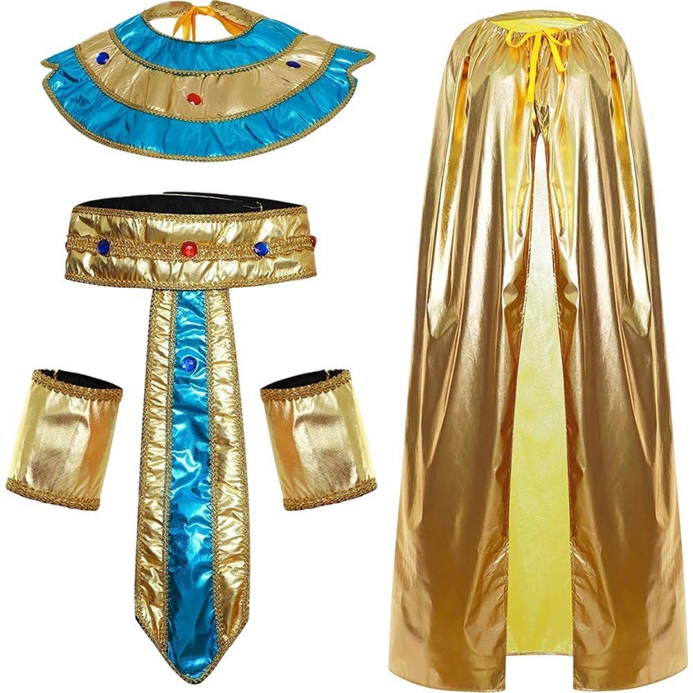 Uzztfa Style 3 Egyptian Cleopatra Costume Set Egyptian Queen Neck Collar Cloak Waist Belt Arm Cuffs Kit Halloween Cosplay Party Costume Props