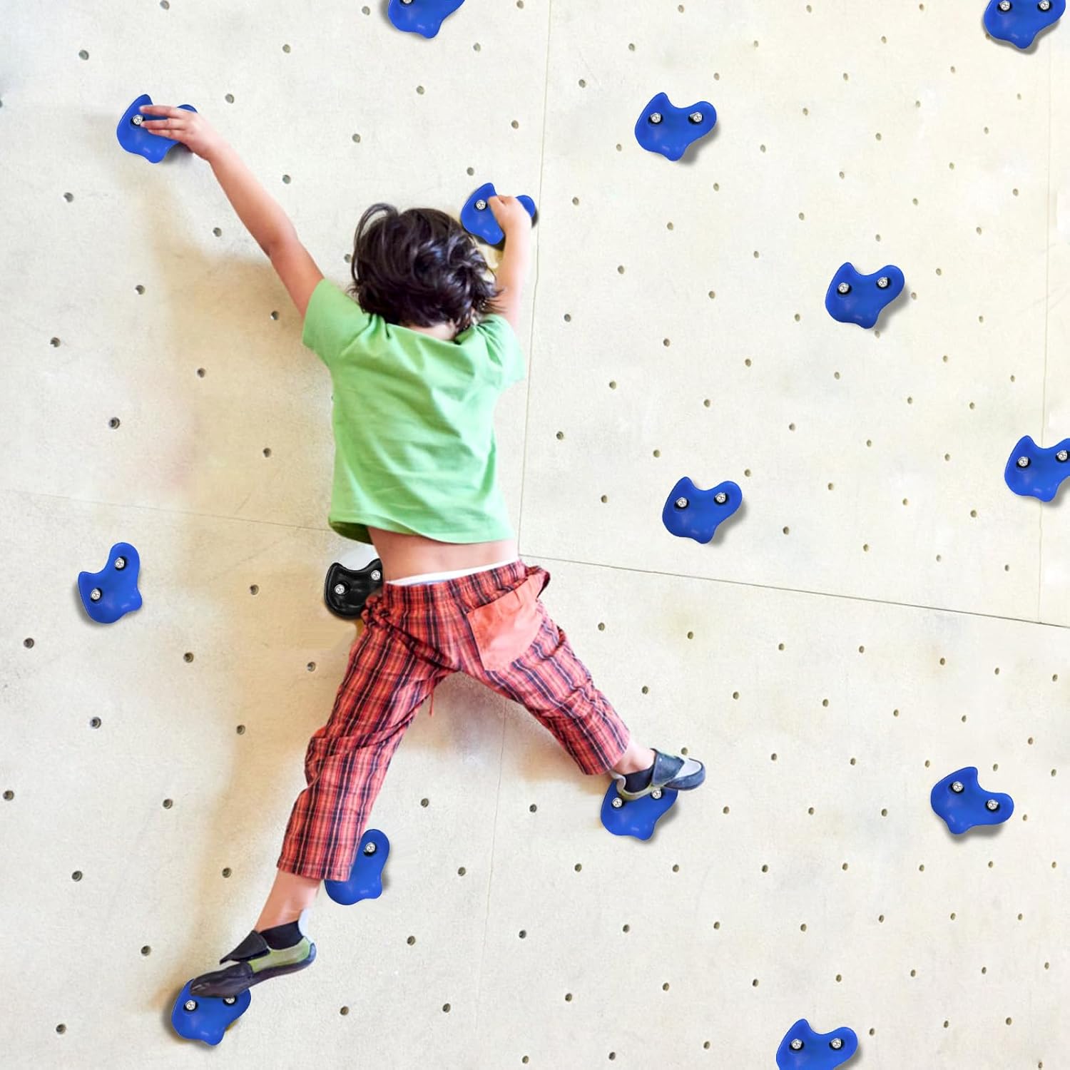 10PCS Blue Rock Climbing Holds, Extra Large Size Rock Climbing Wall for Kids, Climbing Rock Wall Grips with Mounting Hardware and Wrench for Indoor Outdoor Playground, Installed on Wooden Board
