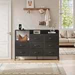 CAIYUN Dresser pour chambre avec 8 Tiroirs de tissus, 52" Grand coffre de tiroirs avec sortie de puissance, TV Stand avec étagère de rangement, Console Table pour entrée Hallway, Organisateur de rangement pour salon, Noir