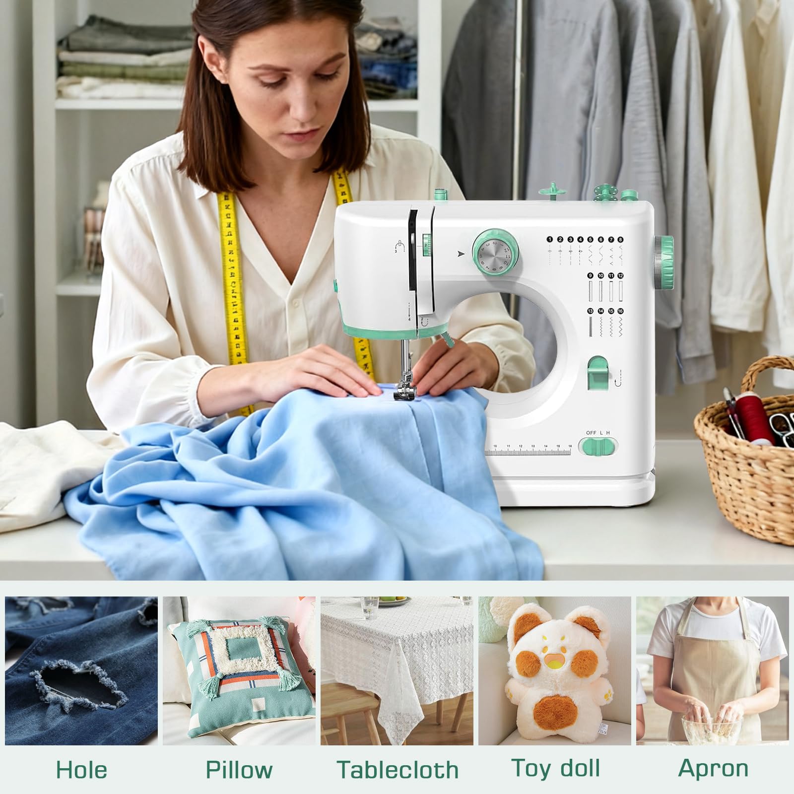 Machine À Coudre Professionnelle avec Grande Table à Coudre | Machine à Coudre Portable et Polyvalente, Machine à coud-re débutant avec 16 programmes de couture de couture 64 couleurs