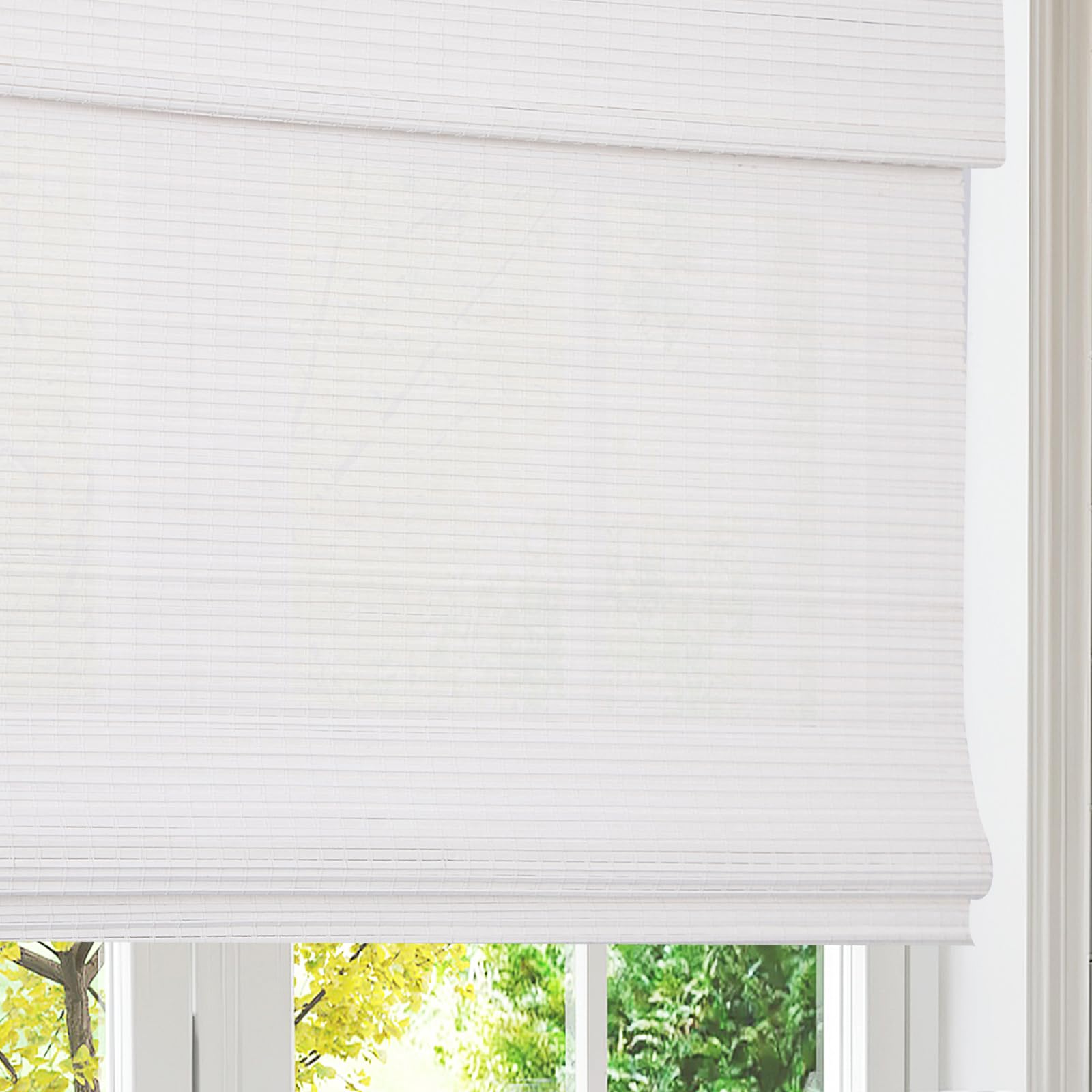 Artdix Bamboo Roman Shades, Cordless Custom Blackout Room Darkening Woven Wood Shades, Natural Bamboo Window Shades for Indoor Windows, White