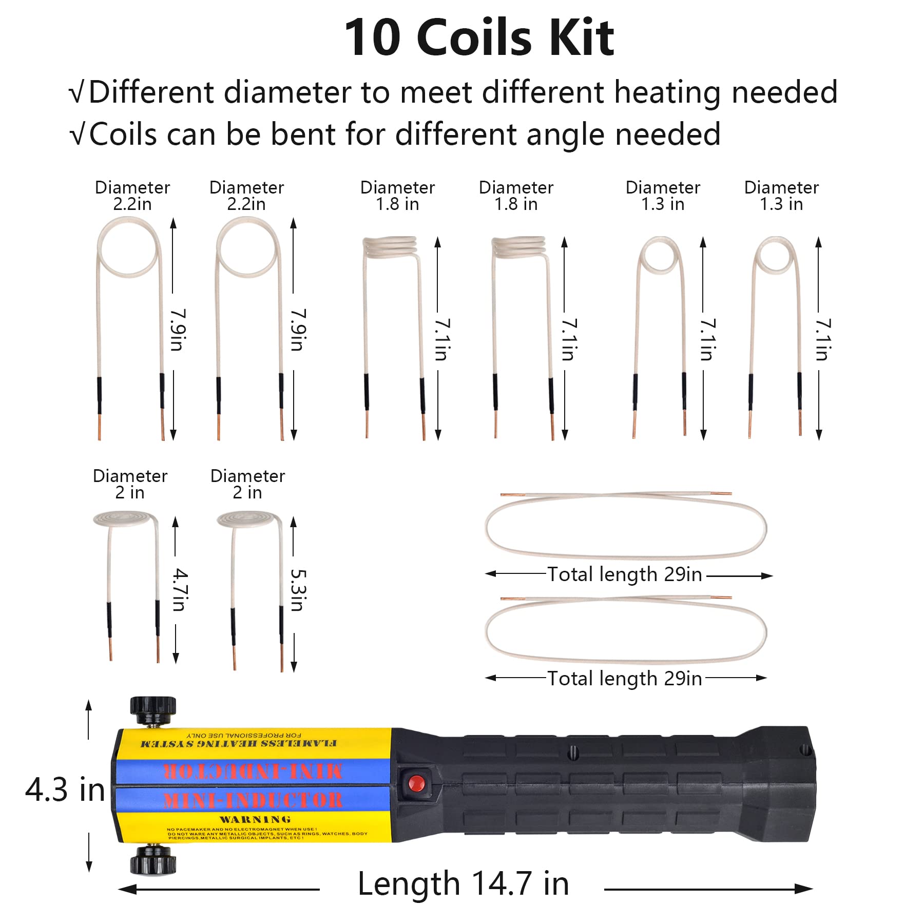 Induction Heater 10 Coils 1000W 110V Flameless Heater Kit Hand