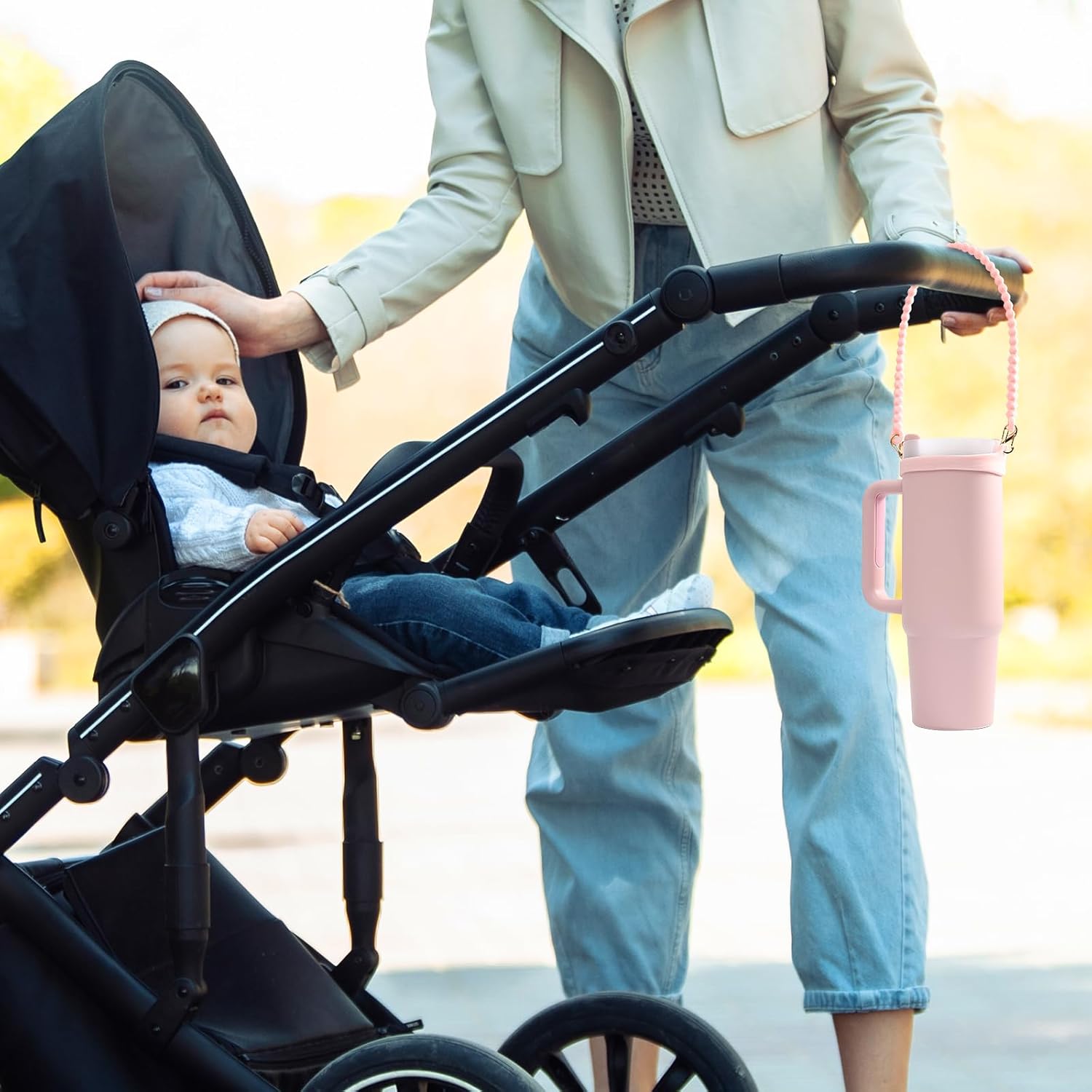 2Pack Water Bottle Handle - Soft Silicone Holder, Sling, Lanyard Fits Most 8-40oz Bottles, Compatible Stanley Cup - Image 6