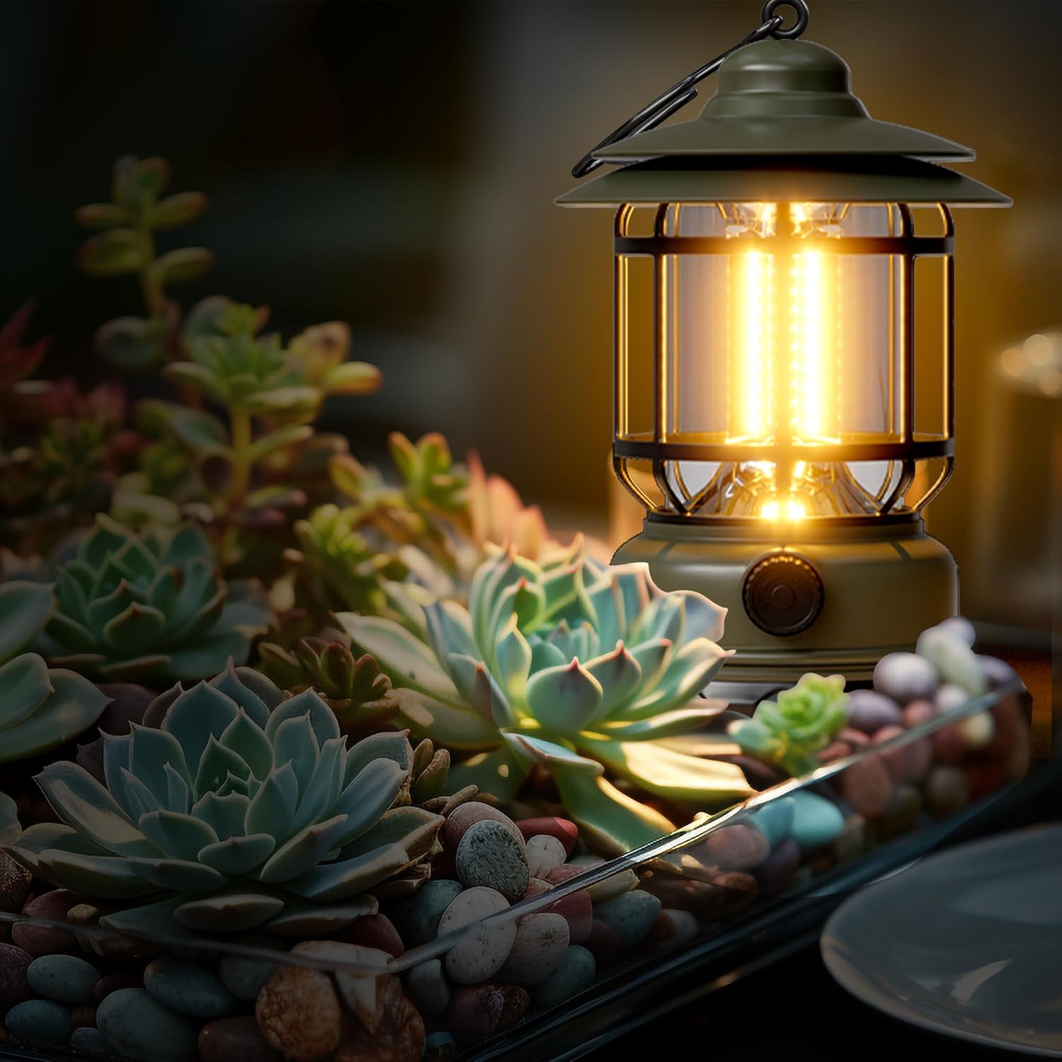 Portable LED Camping Lanterns,1500LM Step-less Dimming, Lightweight Retro Battery Powered USB Rechargeable Tent Lights,Survival Kits Flashlight for Power Outage Emergency Hiking Hurricane 3 Pack Green - Image 6