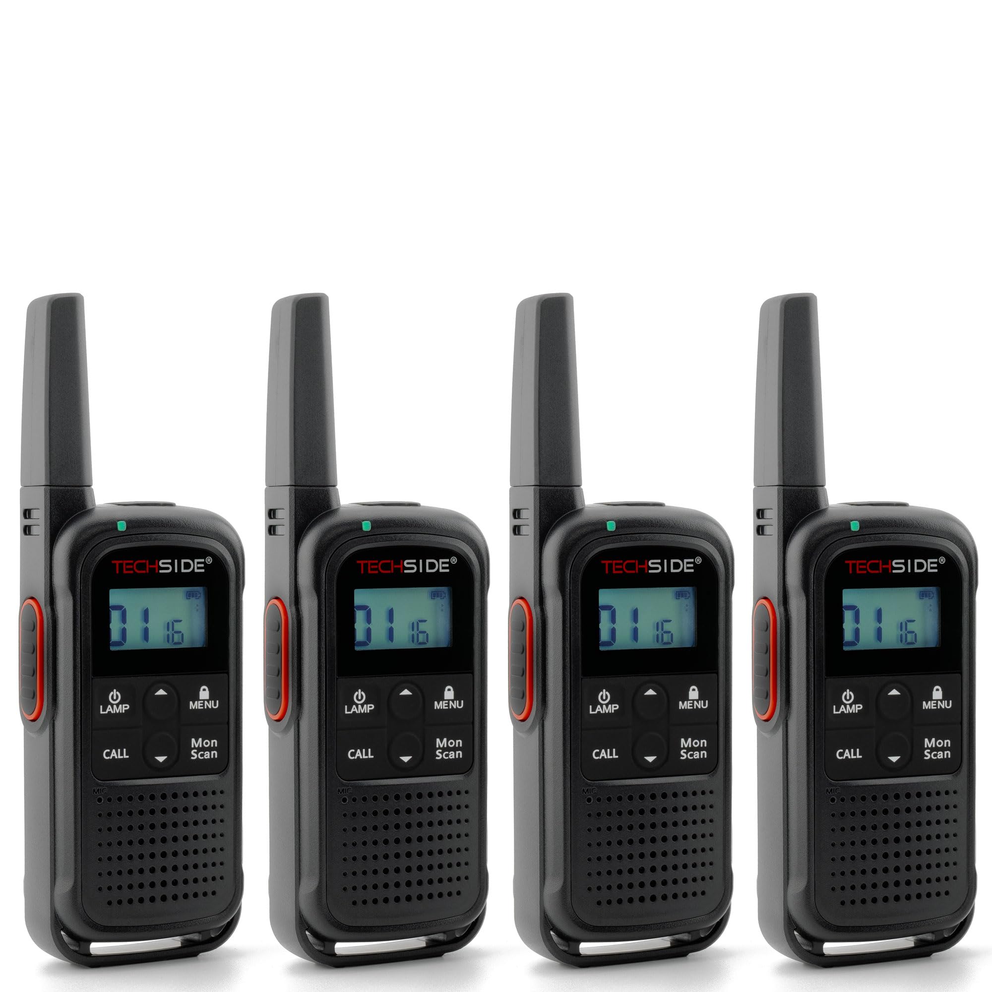 TechSide TS-T3 Go Walkie Talkie PMR446, 16 Canales, Alcance de 10 km, Carga USB-C, con Baterías Recargables y Linterna LED, 2 Unidades