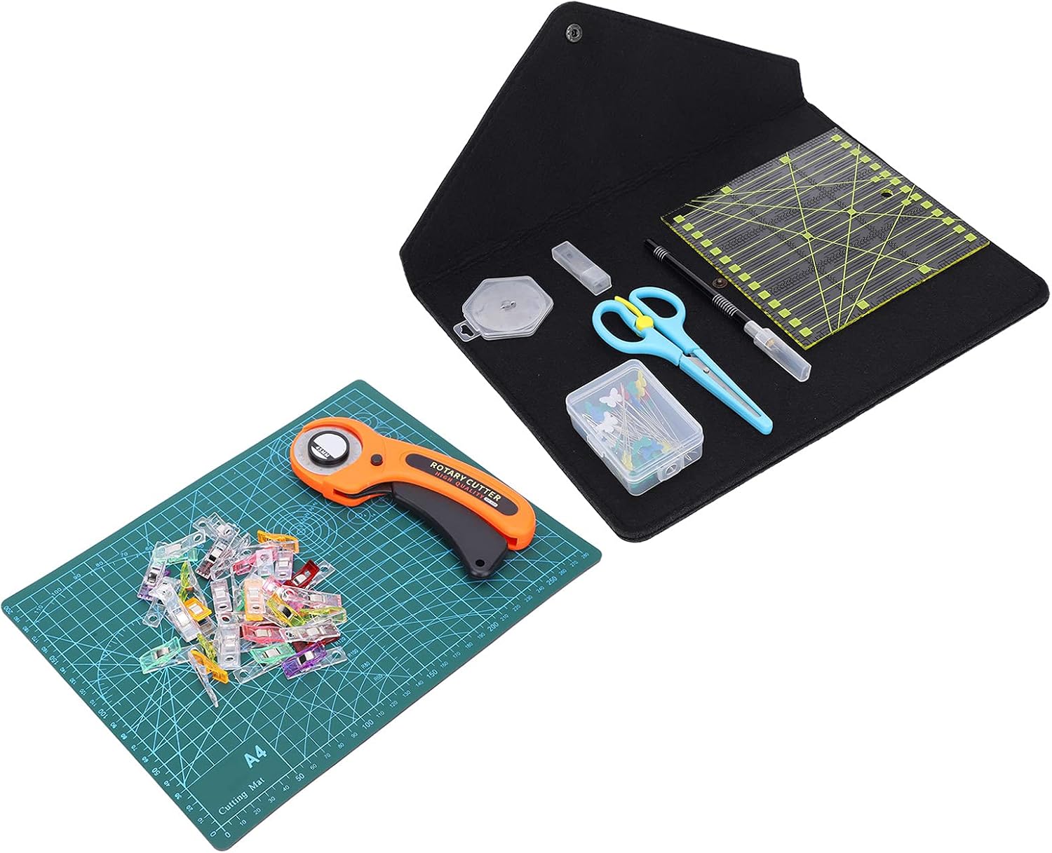 Rotary Cutter Tool Kit Set Patchwork Ruler Leather Carving Tool with Cutting Mat, for Leather