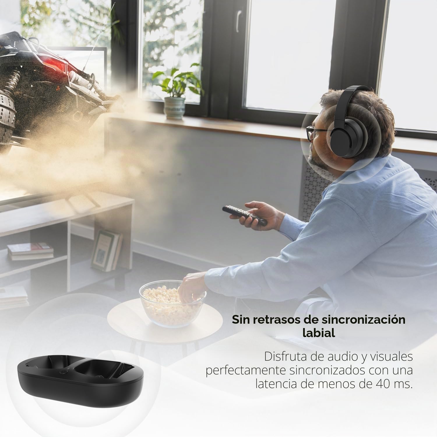 Auriculares inalámbricos para TV, auriculares inalámbricos para personas mayores con base de carga de transmisor, auriculares Bluetooth compatibles con todos los televisores, sin retraso de audio