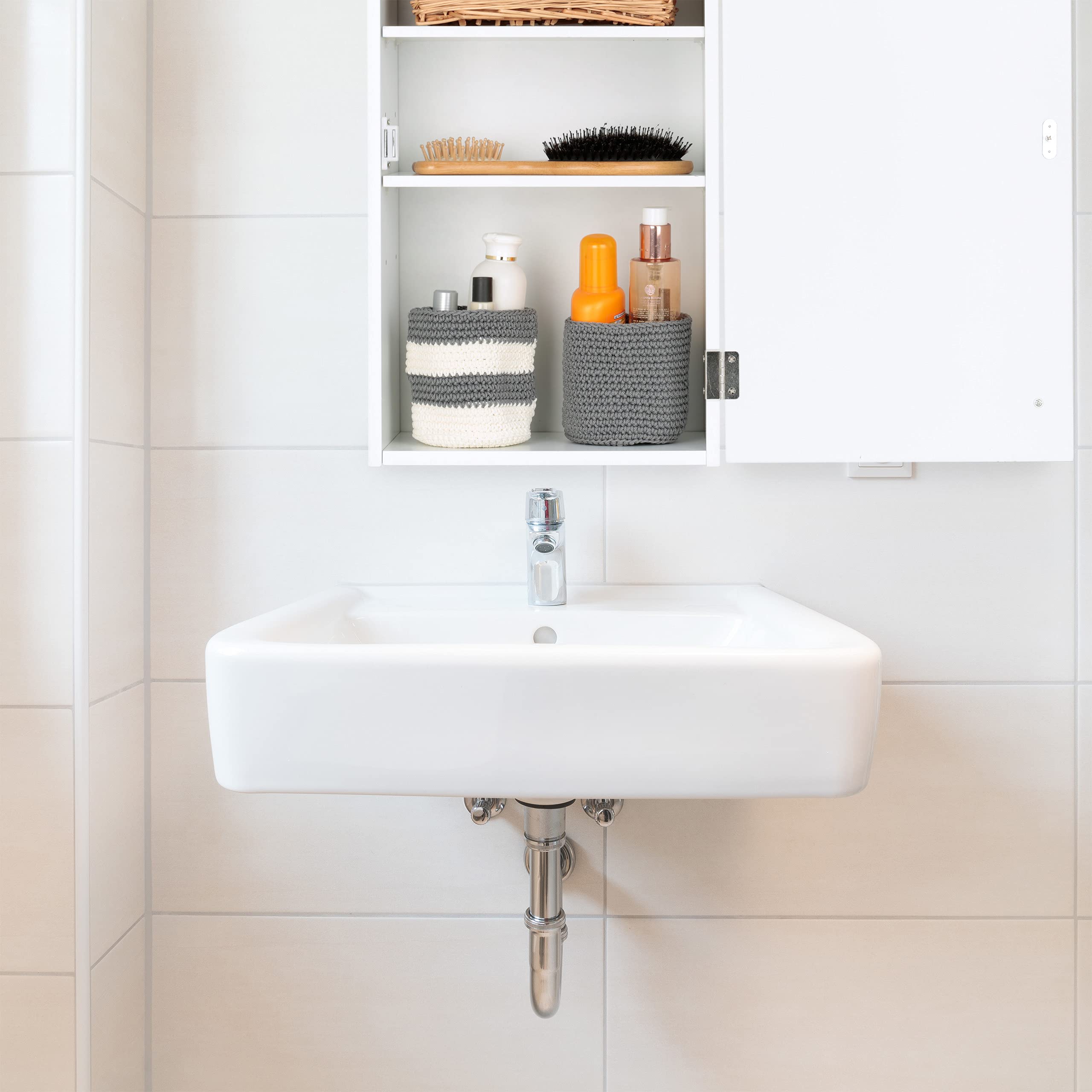 Relaxdays Pensile Bagno, Armadietto, Mobiletto, Design a Lamella, 2 Ripiani, Legno MDF, HLP: 60 x 30 x 20,5 cm, Bianco
