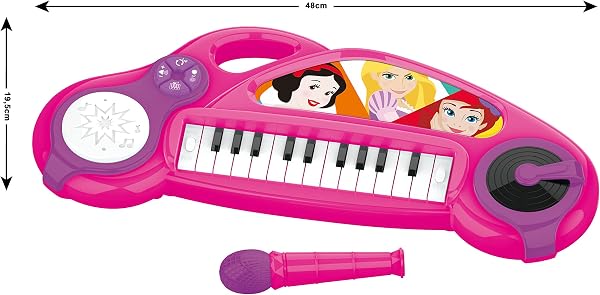 Lexibook, Principesse Disney, Pianoforte elettronico per bambini con effetti luminosi, microfono, batteria, altoparlante integrato, melodie dimostrative, lettore DJ, rosa/viola, K704DP - 2