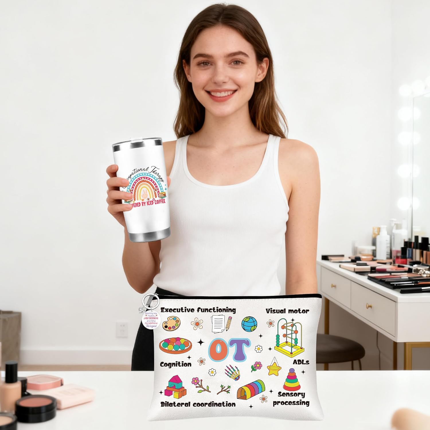 Occupational Therapy Gifts for Women Girls, Boho Occupational Therapy Tumbler, Makeup Bag and Keychains, Therapist Christmas Birthday Graduation Thank You Appreciation Gifts for Her - Image 9