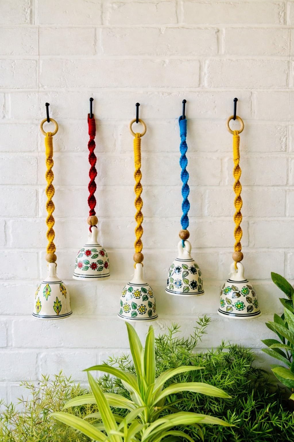 Handcrafted Ceramic Hanging Bells with Colorful Macramé – Set of 5 Decorative Wall Hanging Bells for Home Garden & Balcony-image-18