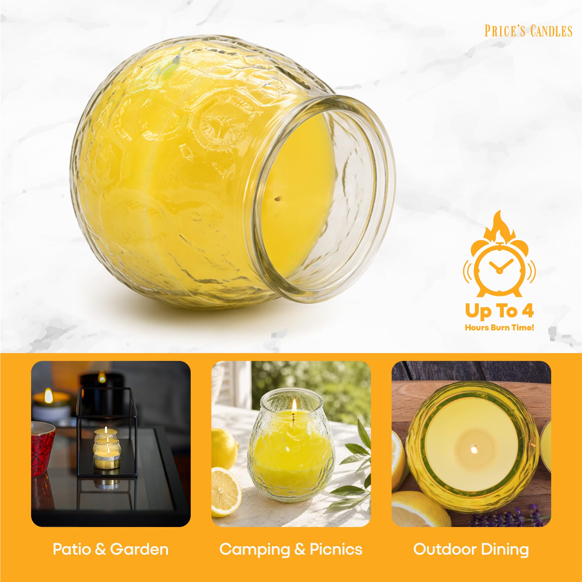 Price's Candles Citronella-Kerzen, ideal für den Genuss im Freien, ideal für Grillabende, Picknicks oder Camping, 4 Stück