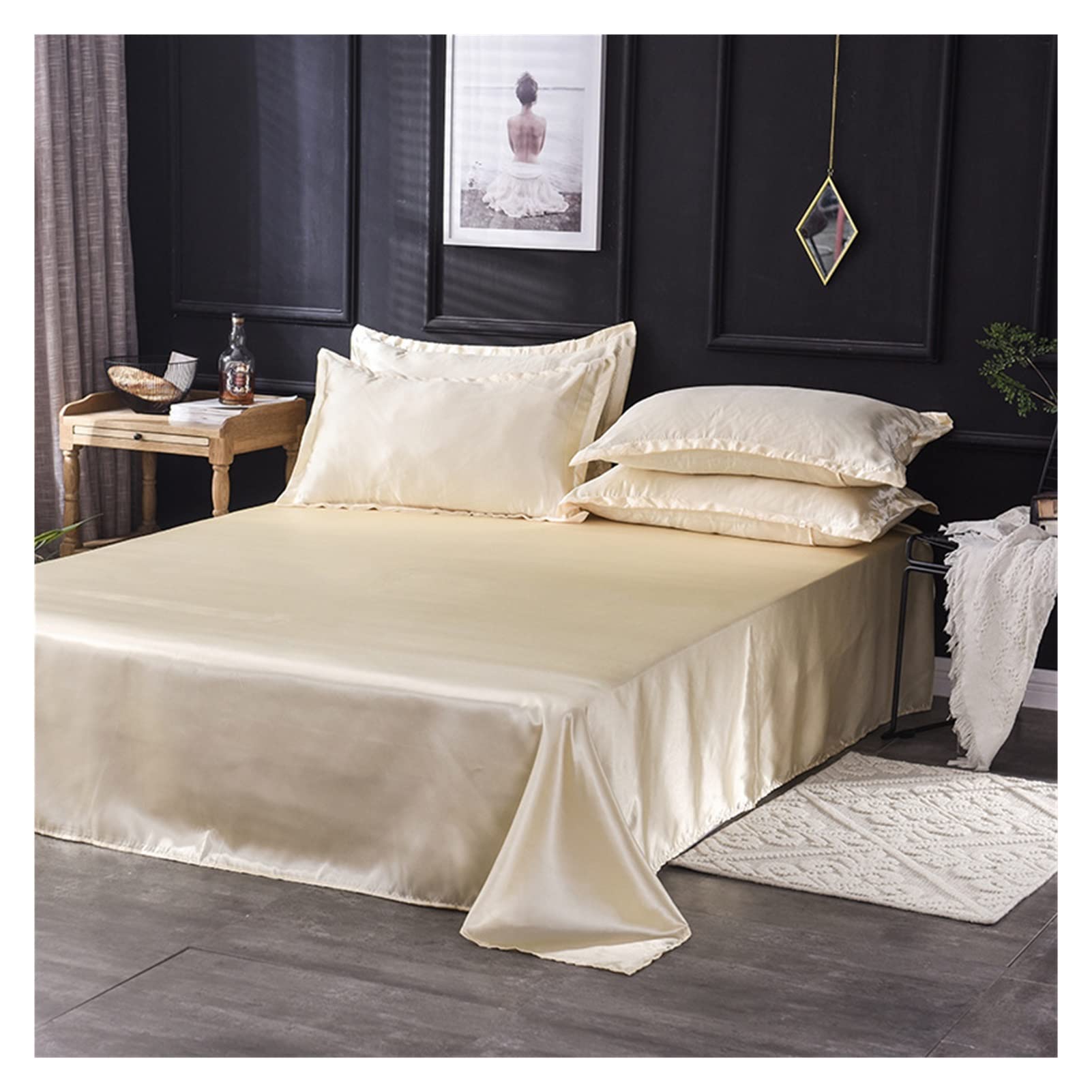 Linge de lit en Soie Ice Silk drap plat luxueux au fini satiné et fluide 180x230cm