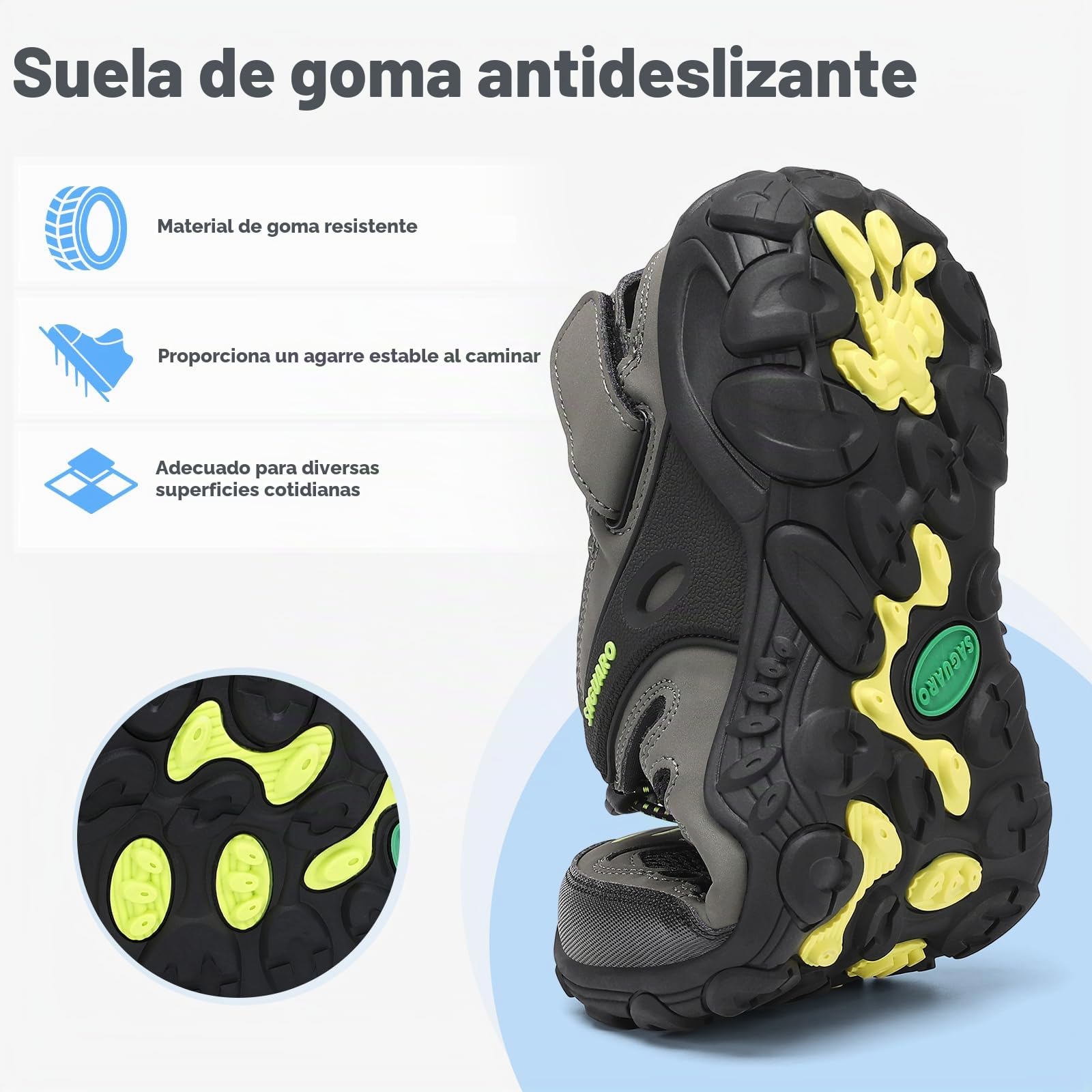 SAGUARO Sandalias de Trekking para Hombre con Puntera Cerrada Sandalias Deportivas de Verano Cómodas Transpirables Sandalias de Senderismo Verde 42 EU
