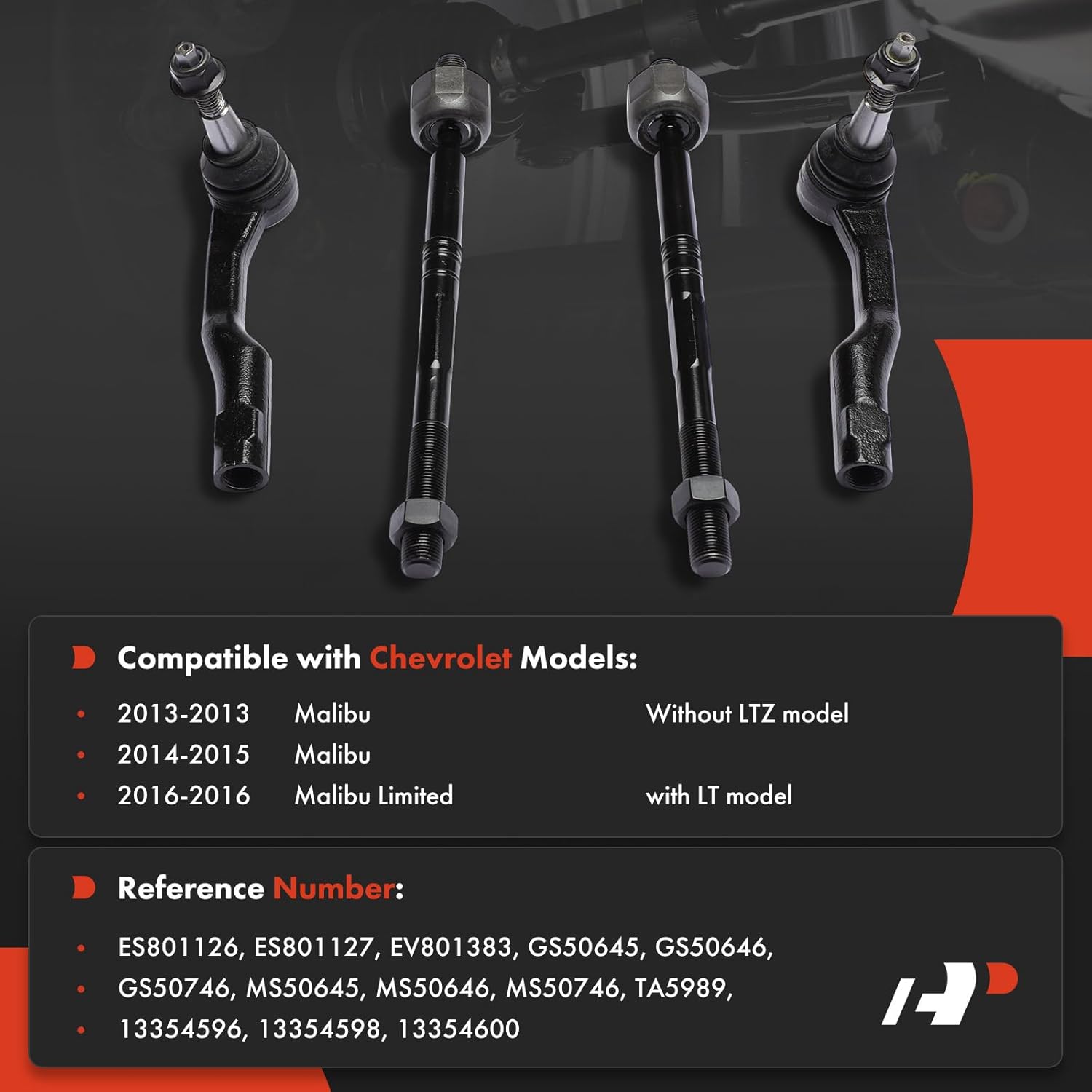 A-Premium Set of 4, Front Inner & Outer Tie Rod End Kit, Compatible with Chevrolet Malibu 2013-2015, Malibu Limited 2016