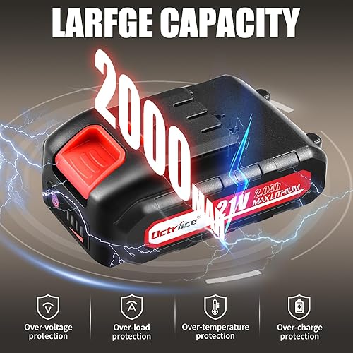 Miniatura 3 de Octrace Wacker eléctrico de malezas, comedor de malezas a batería con 1 batería de 21 V 2.0 Ah y cargador, recortadora inalámbrica ligera 3 en 1