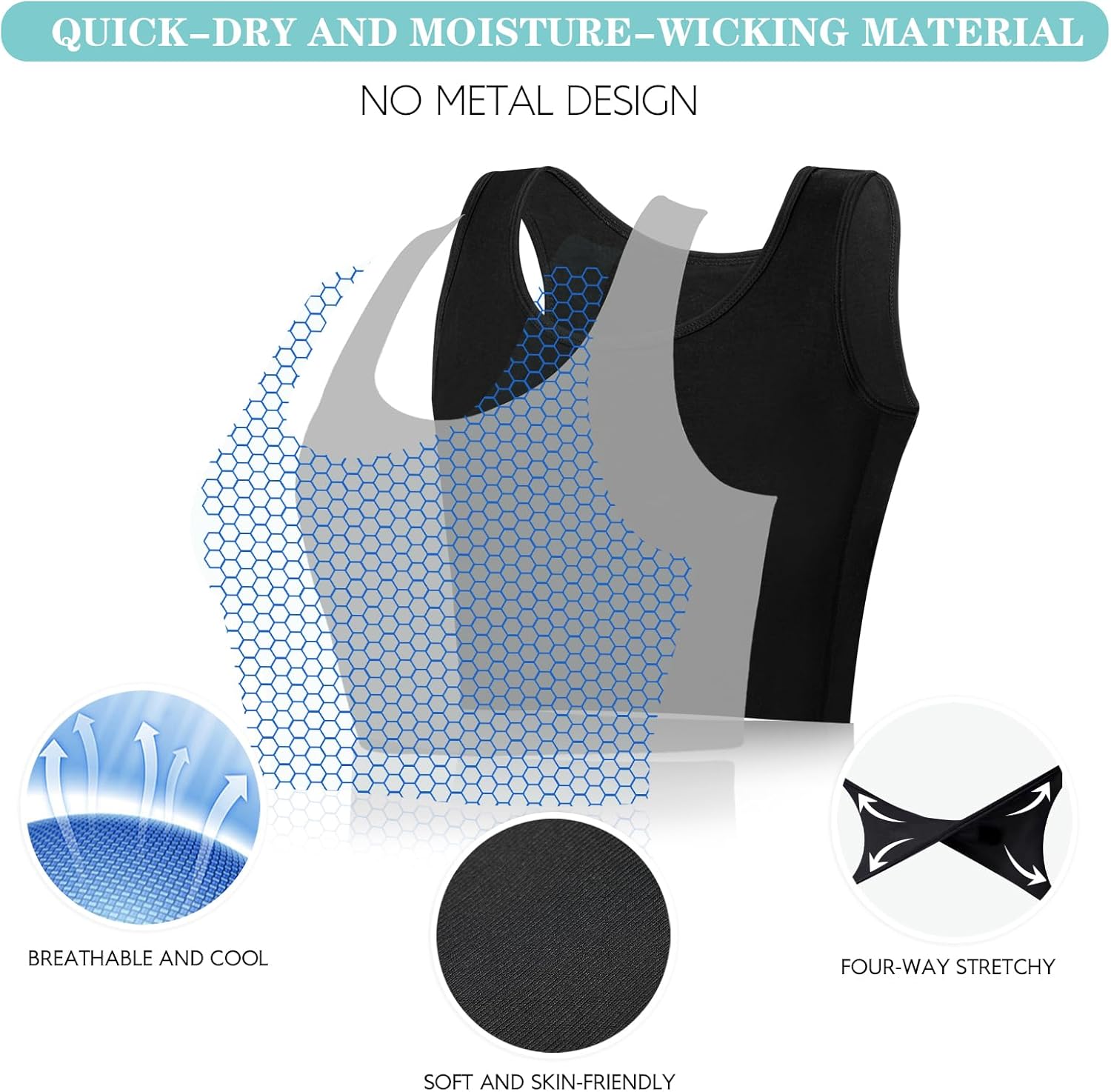 Size M...LODAY Women Transgender Tomboy FTM Elastic Chest Binder Bra Pullover Tank Top