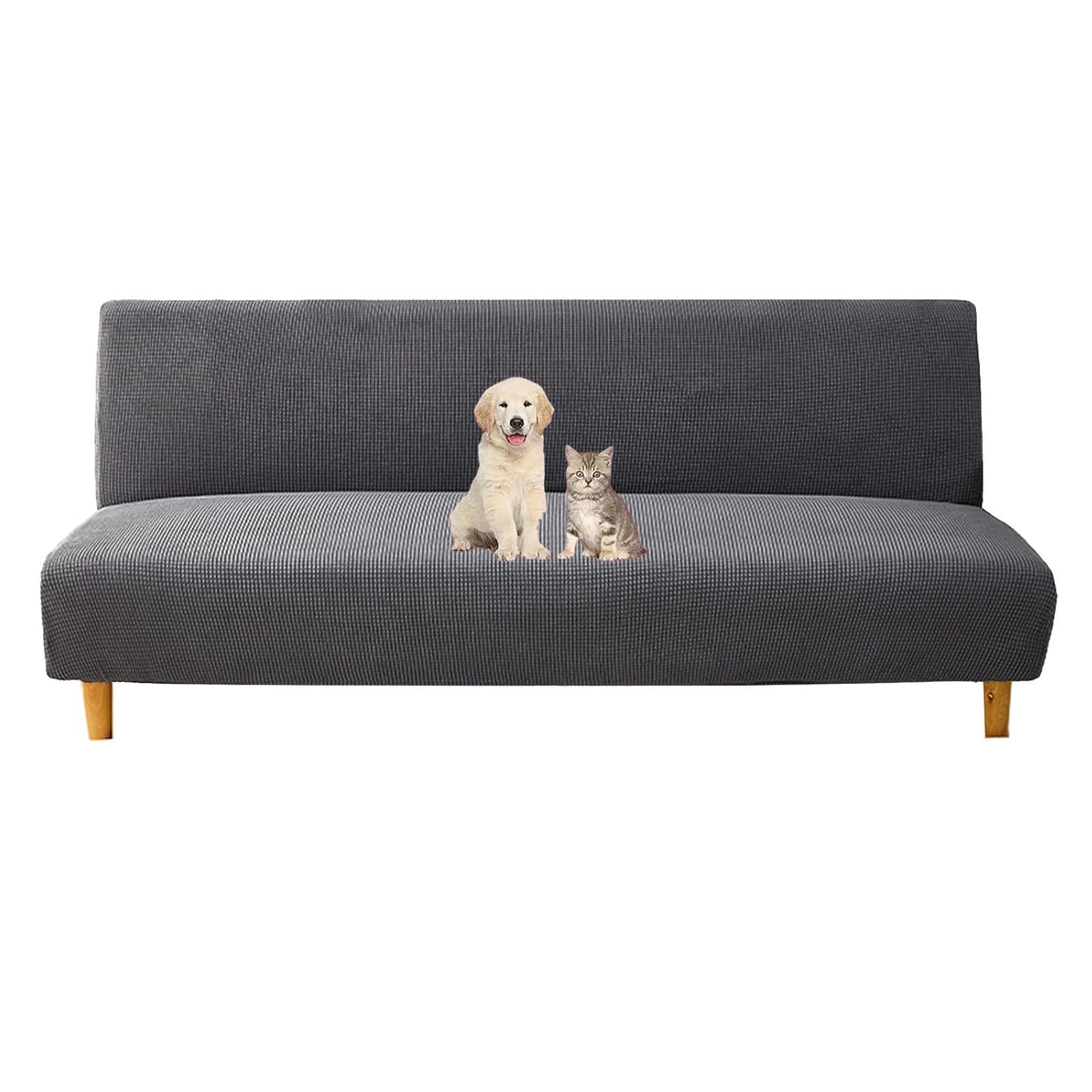 Housse futon sans accoudoir extensible jacquard gris foncé taille S pour salon