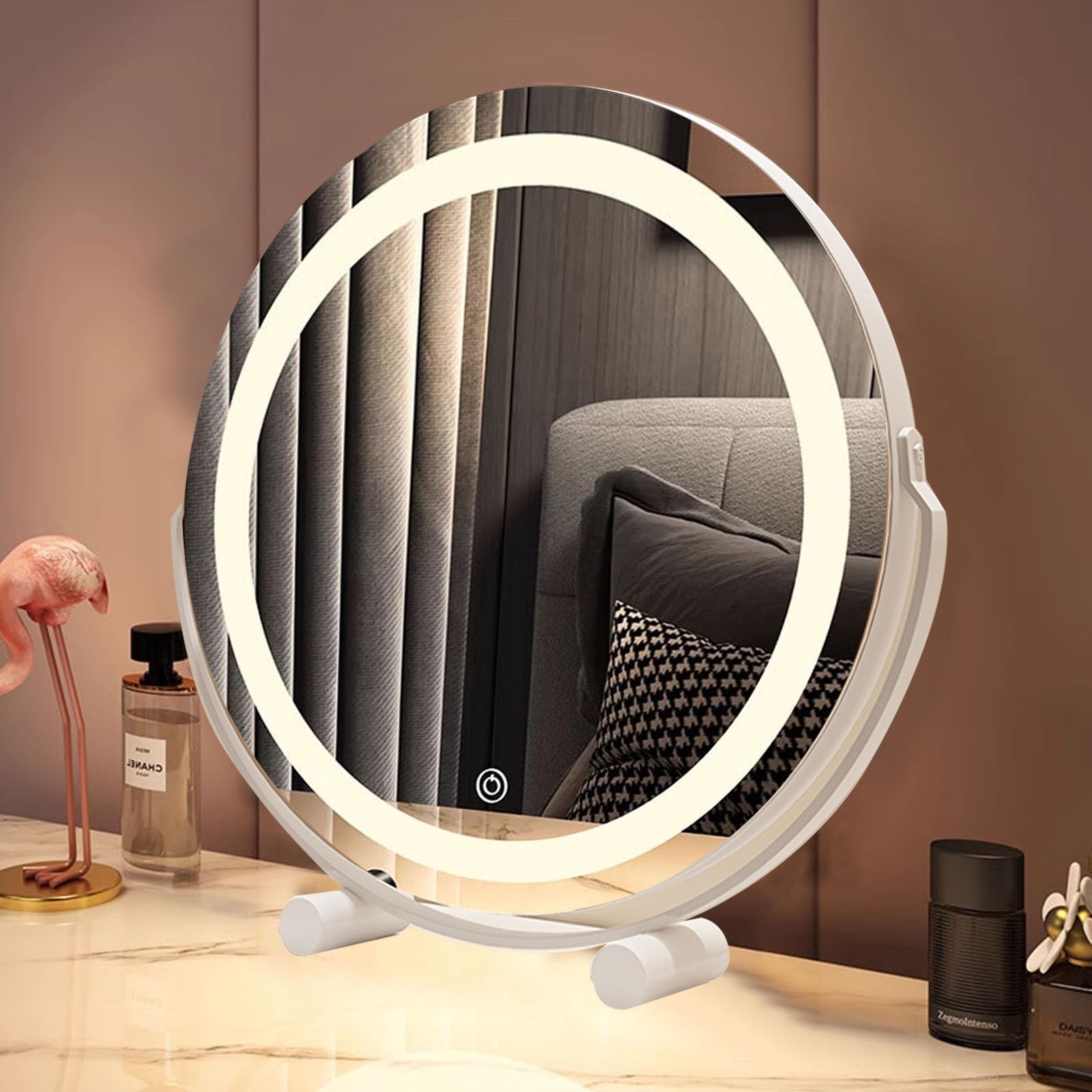 Specchio Trucco Con Luci Specchio Di Vanity Schermo Touch Intelligente Specchio Da Tavolo Con 3 Modalità Di Illuminazione A Colori Specchio Rotondo Ricaricabile Specchio LED Illuminato ( Colore : Bian