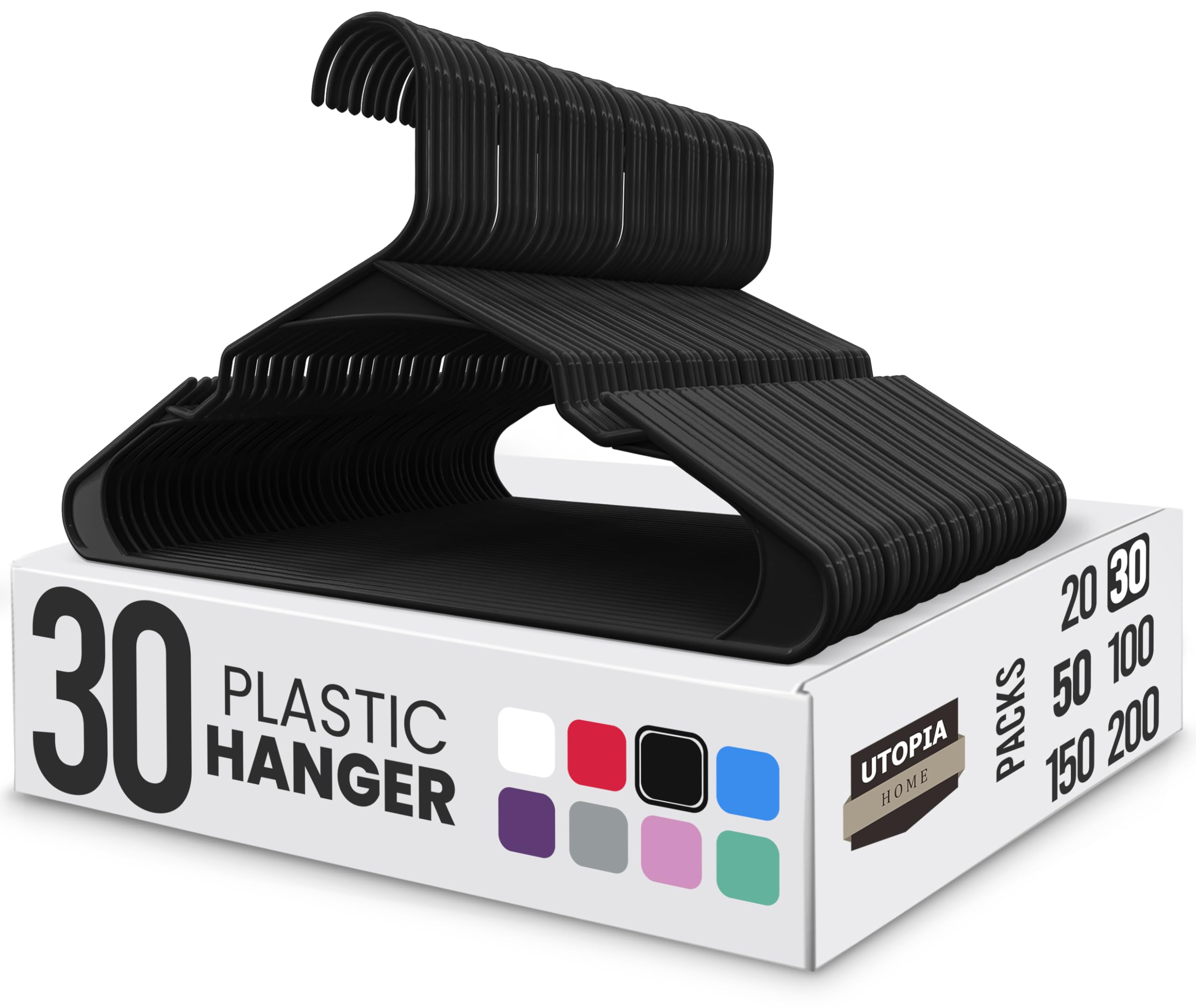 Utopia Home Clothes Hangers 30 Pack - Plastic Hangers Space Saving - Durable Coat Hanger with Shoulder Grooves (Black)