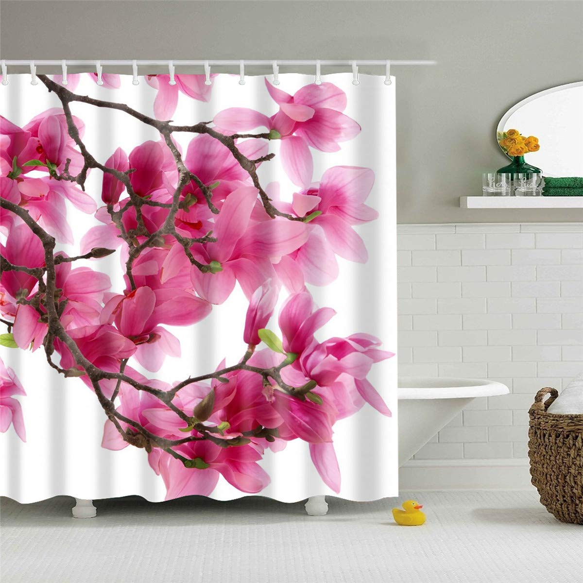 Morbuy Flower Branch Shower Curtains, 3D Waterproof Mould Proof Bathroom Curtains Washable Bath Curtain 100% Polyester For Bathroom With 12 Hooks (,180X180cm)