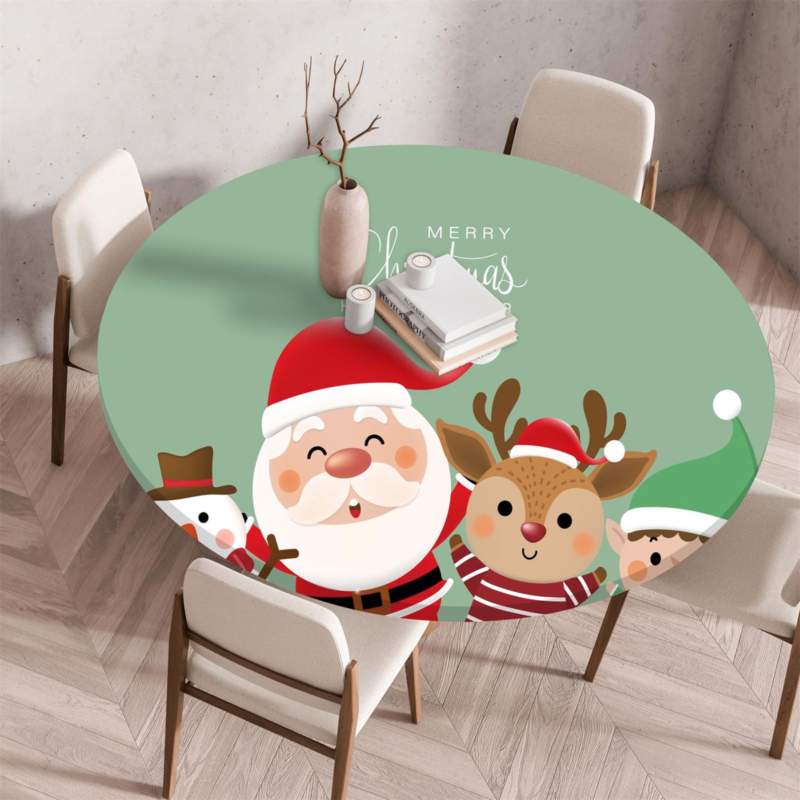 Muiuou Round Tablecloth, Christmas Printing Tabletop,Reusable Wipeable Waterproof Oil-Proof Elastic Edged Round Table Cloth, Fitted Kitchen Dinning Room Party Home (Diameter 60cm,Style 11)