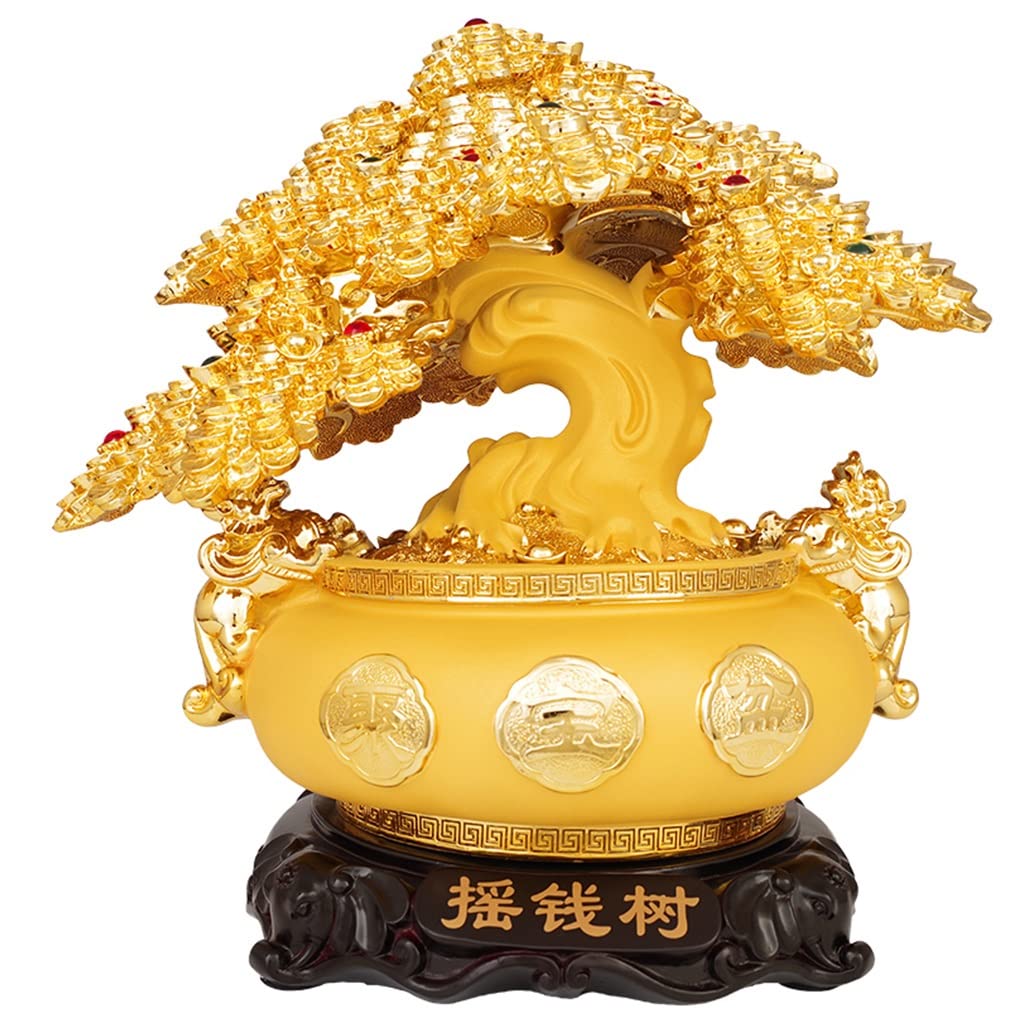 Lucky Fortune Tree Decorations Living Room Feng Shui Decorations TV Cabinet Ornaments Shop Opening Gifts Office Decoration (Color : Gold, Size : 31x22x35cm)