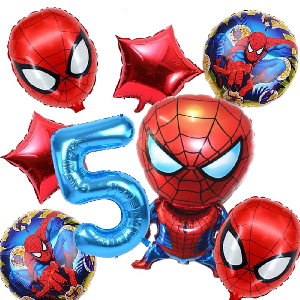 6 Pcs Theme Birthday Decoration 5th Birthday Decoration for Boys Super Hero Birthday Decorations Fifth Birthday Decorations Boy Balloon (Pack of 6, Multicolor)