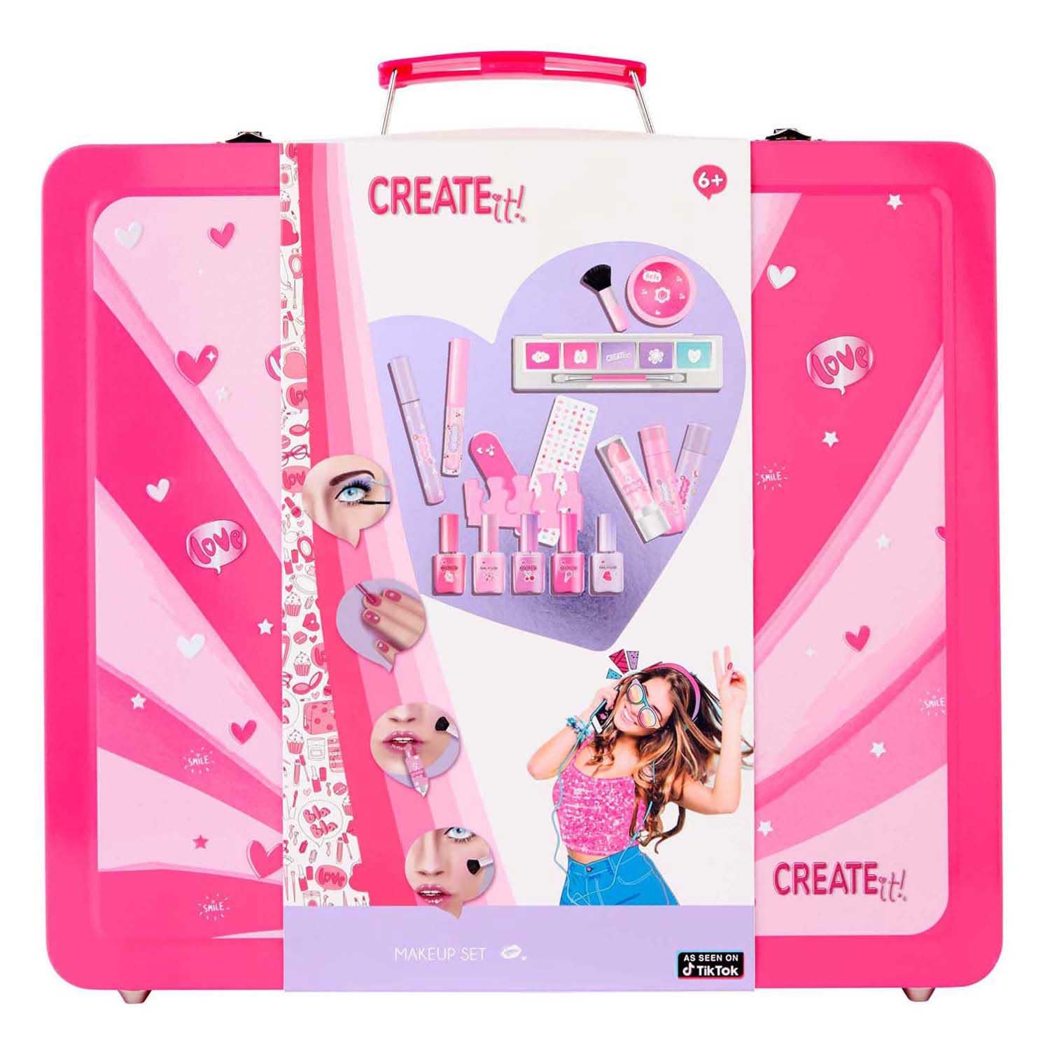 Estuche de maquillaje rosa para niñas con accesorios seguros 4