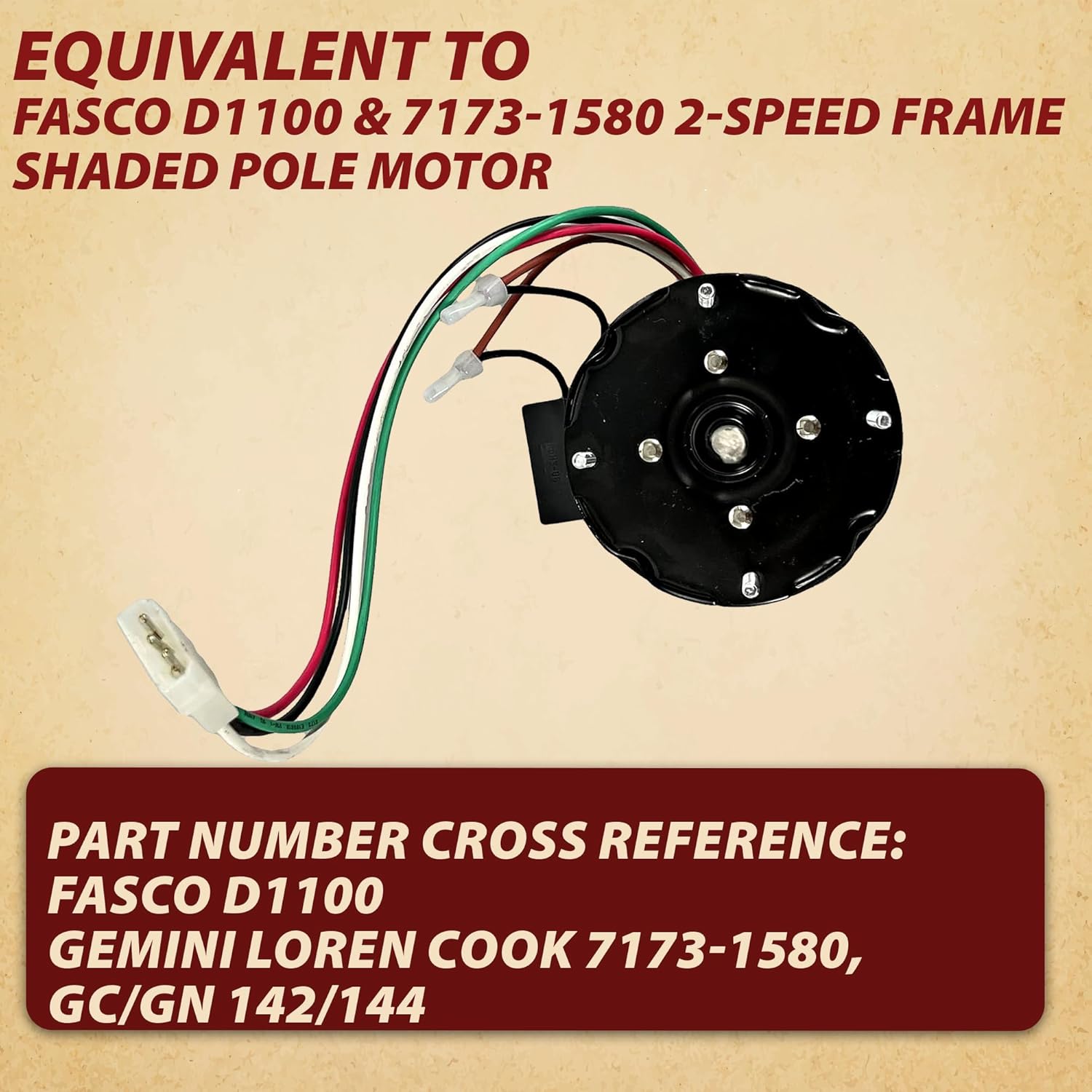 Fasco D1100 OEM Quality Gemini Loren Cook 7173-1580 GC/GN 142/144 2-Speed 3.3″ Frame Shaded Pole Motor 1550/900rpm - 2 Year Warranty