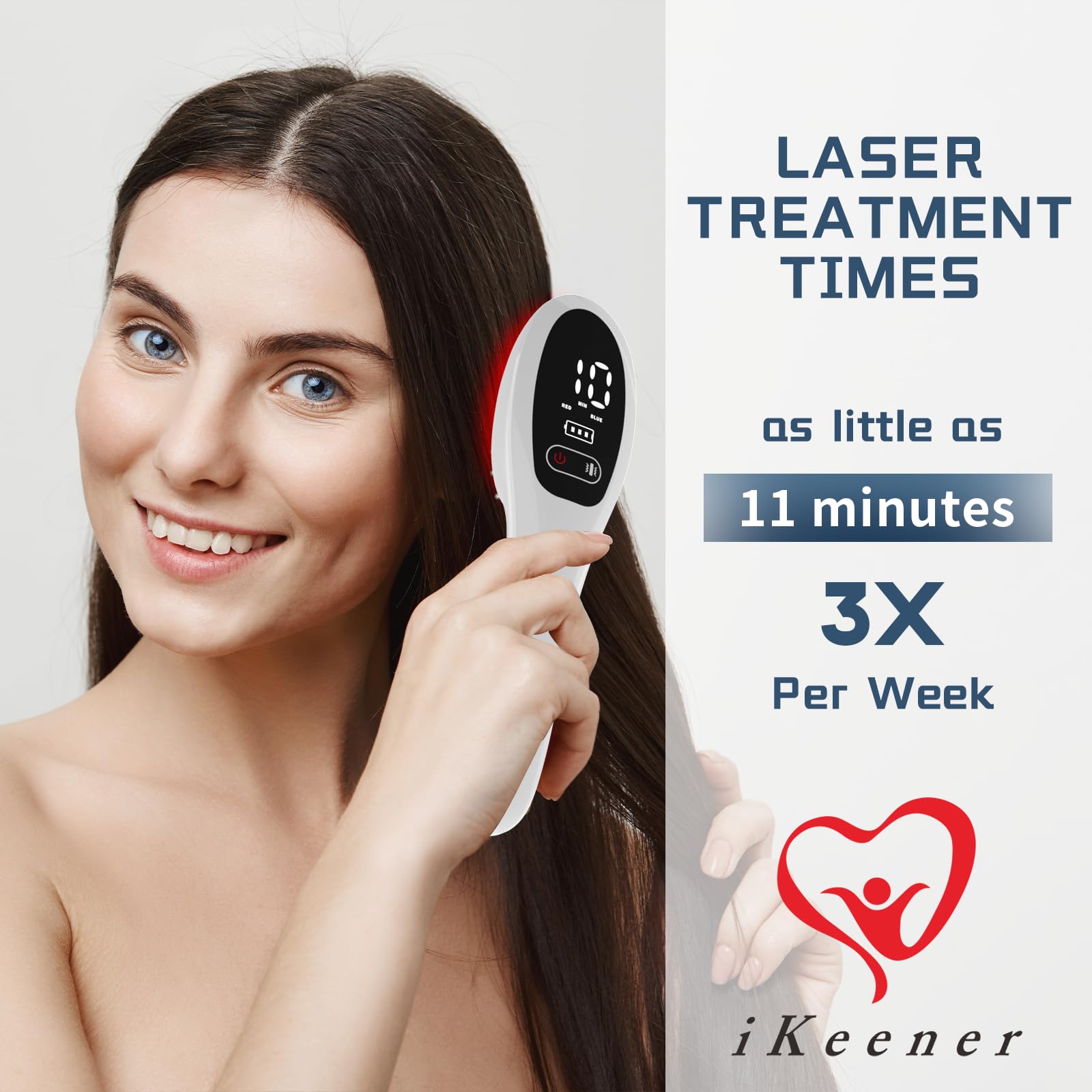 iKeener Pettine Laser Crescita Capelli,Luce Rossa e Blu Eliminare Perdita Capelli,Terapia Luce Rossa L'attivazione Follicolo Pilifero,Restauro Capelli,Portatile,USB Ricaricabile,21 Sonda Massaggio