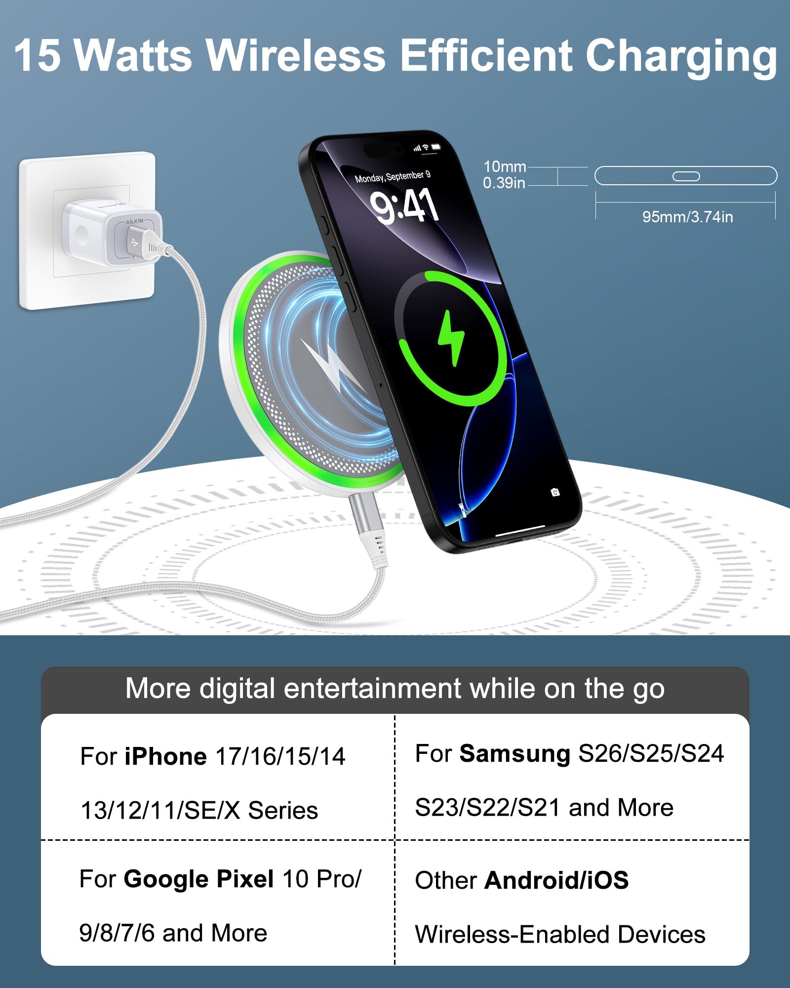 Pixel 10 Pro XL Wireless Charger Android Fast Charging For Google Pixel 10 9 Pro Xl 8 8a 7, 2-Pack 15w Wireless Charging Pad Cargador Inalmbrico Para Samsung For Galaxy S25 Ultra Iphone 16e 16 Pro Max
