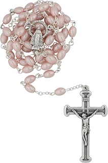 Classic Rosary with Oval Hail Mary Beads and Silver-Tone Crucifix and Medal | Great Catholic Gift for Reconciliation, First Holy Communion, and Confirmation