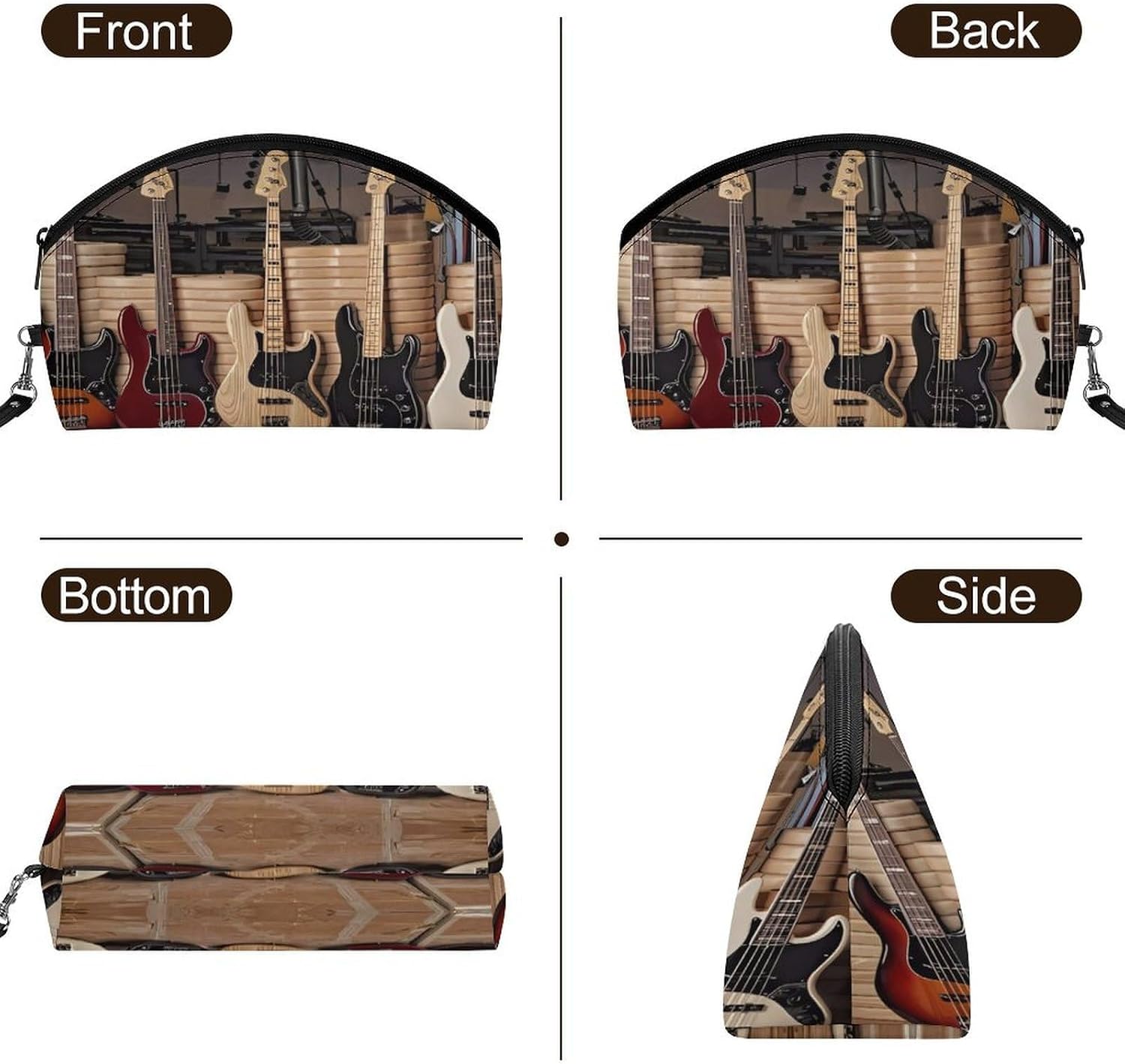Guitar Bass Music Musical Instruments Makeup Bag for Women Travel Makeup Organizer Large Capacity Cosmetic Bag Water-resistant Toiletry Bags Portable Cosmetic Case Personalized Leather Makeup Bags image 3