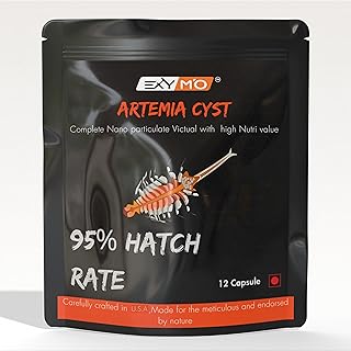 EXYMO Artemia Capsules 12 Capsules, All Life Stages, Brine Shrimp Eggs Capsules 95% Hatching in 24 Hours(12 Red Ring Artem...