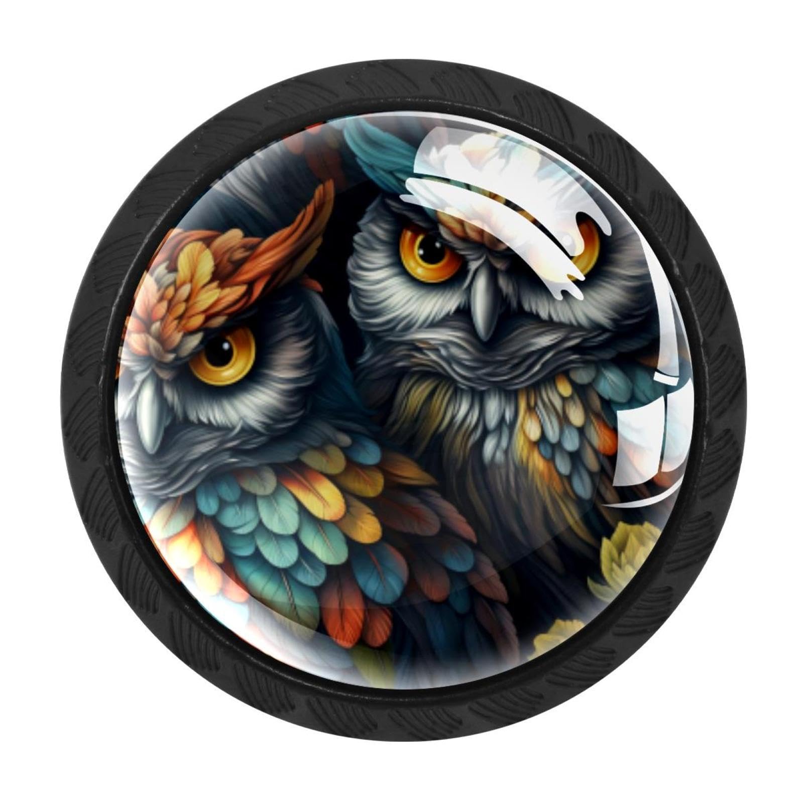 Chenzzzz Multicolored 07 4 Pieces Owl Drawer Knobs, 35Mm Black Cabinet Knobs, Drawer Pulls And Knobs, Dresser Drawer Knobs, Cabinet Hardware Kitchen Cabinet Knobs