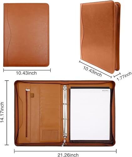 Miniatura 5 de Melsbrinna Padfolio - Carpetas de cartera - 4 anillos, organizador de cuero vegano con cremallera, cartera de negocios para hombres