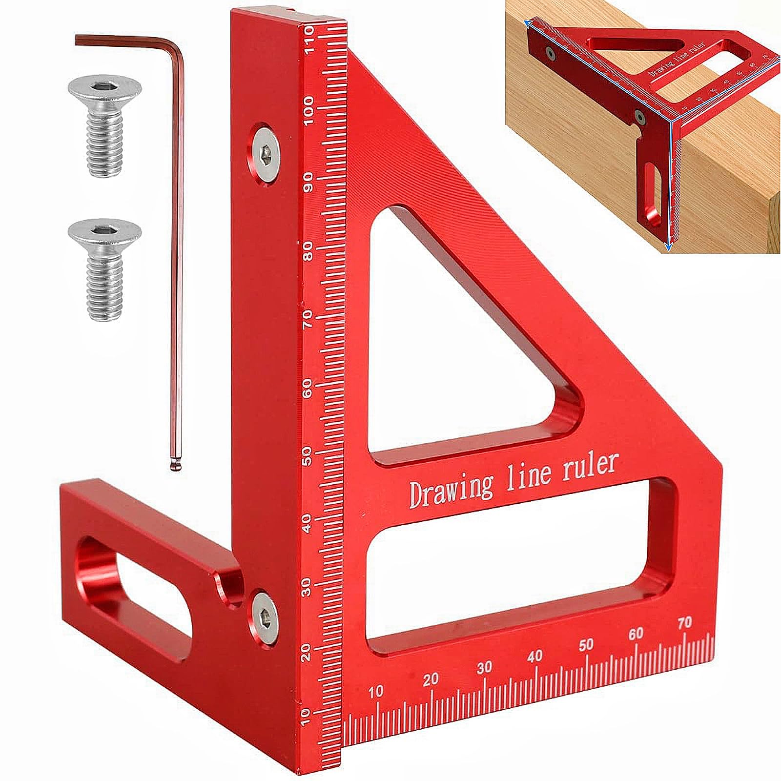 Sunkizzrs® Drawing Line Ruler Angled Woodworking Ruler 45° /90 ° Drawing Line Ruler Laser-etched Marks Design Precise Aluminum Alloy Measuring Tool L-Rule Woodworking Ruler-image-13