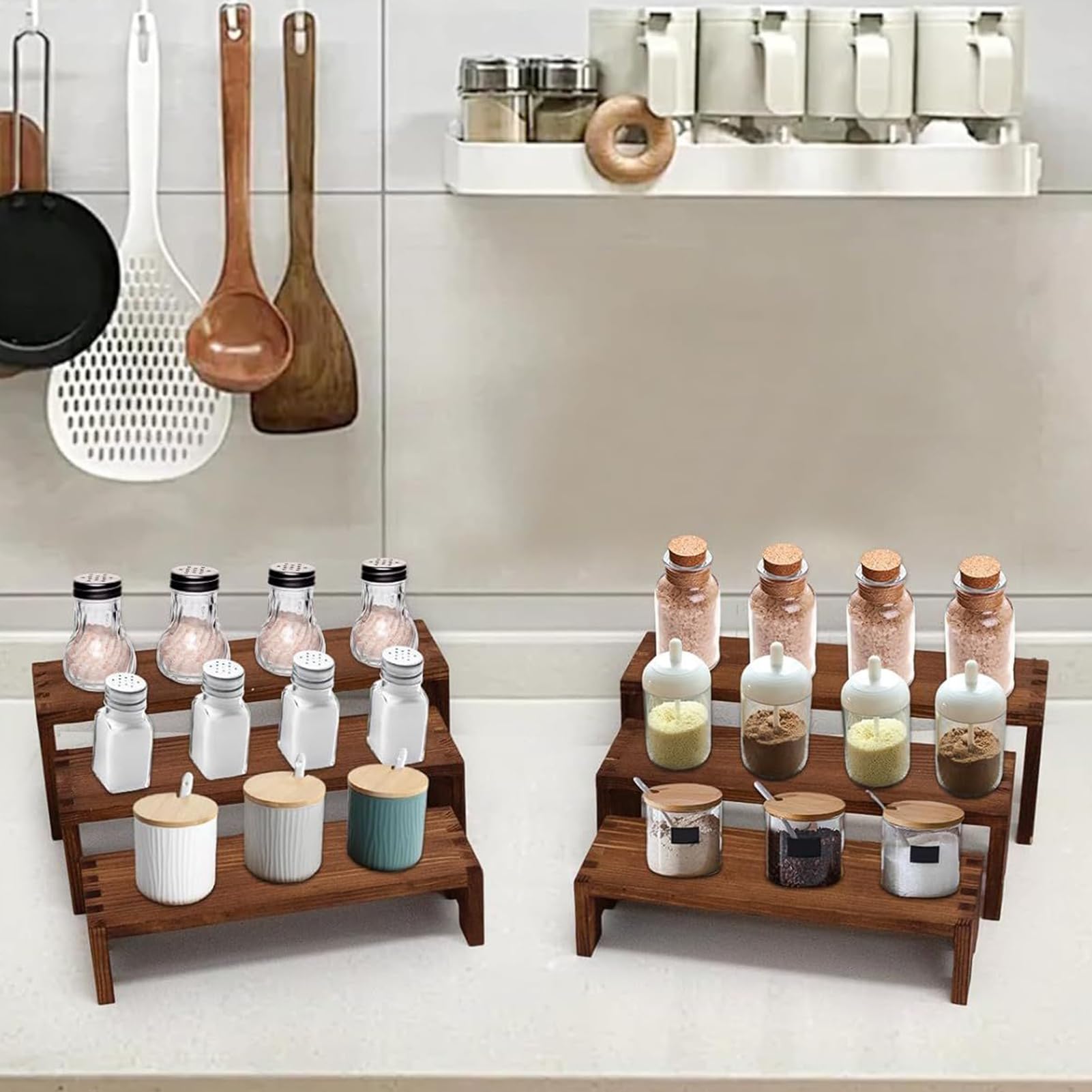 Estantes Elevadores | Estanterías De Madera Para Postres Y Exhibición - Juego De 4 Bases Para Cupcakes Para Mostrador Cocina Escritorio Decoración Hogar Perfumes Velas Especias