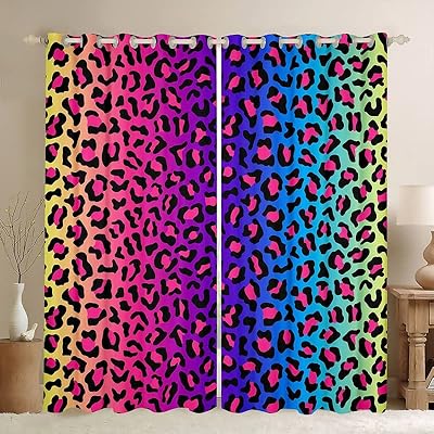 Feelyou Leopard Curtains for Bedroom Living Room Kids Rainbow Blackout Curtains Cheetah Colorful Darkening Dreapes Decor Multicolor Window Treatments 2 Panels, 42 x 84 Inch