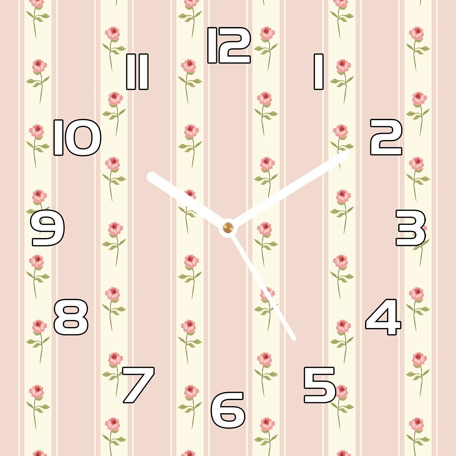 Horloge en verre 30x30 cm roses shabby chic avec aiguilles blanches